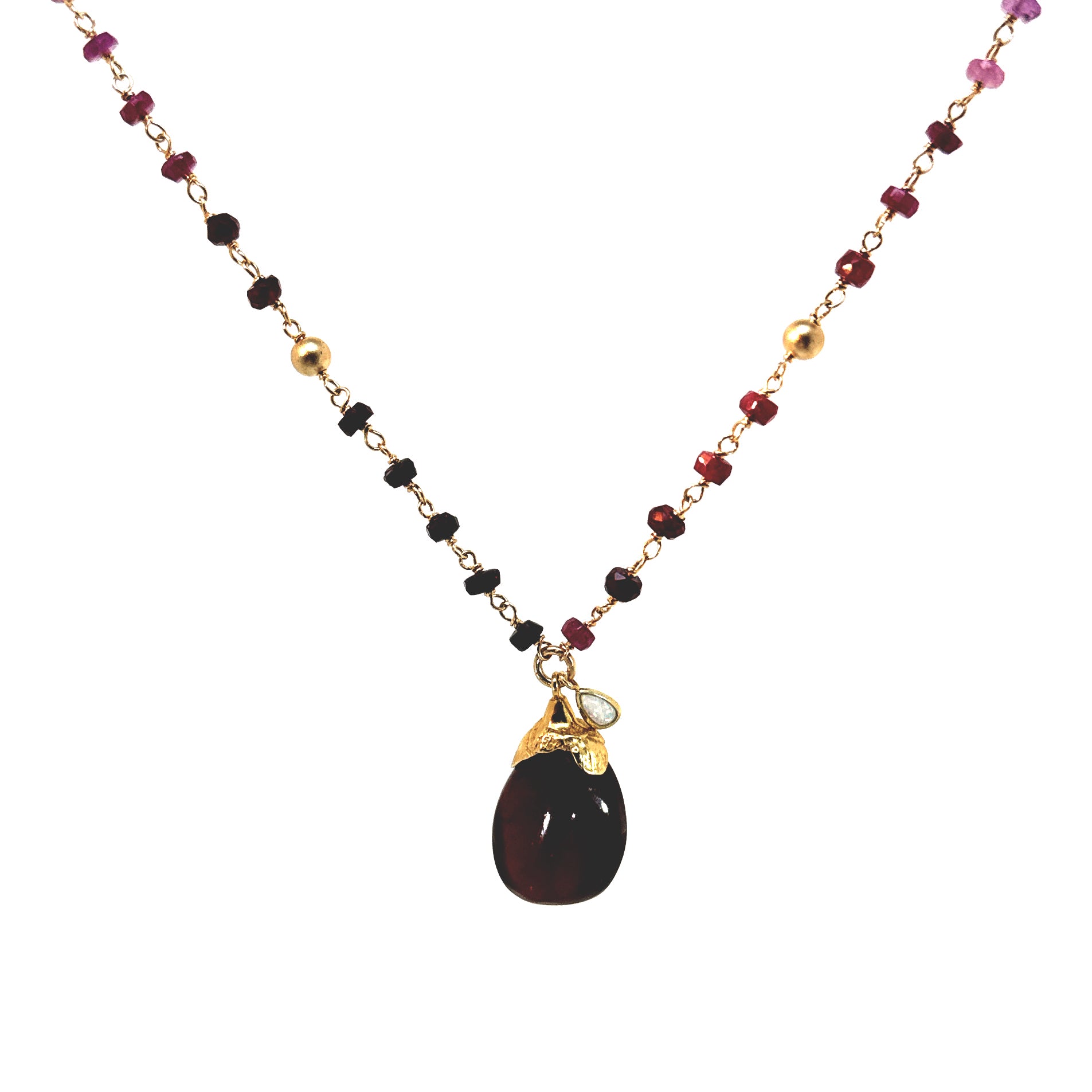 Ruby Beads Garnet Drop Necklace