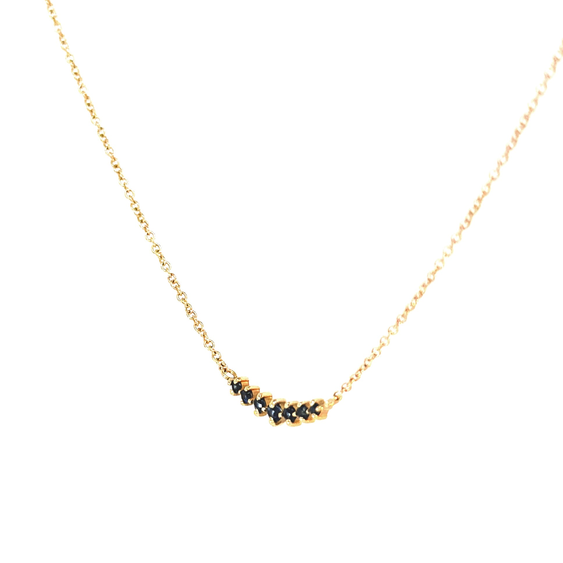 Sapphire Cluster Bar Necklace 14k