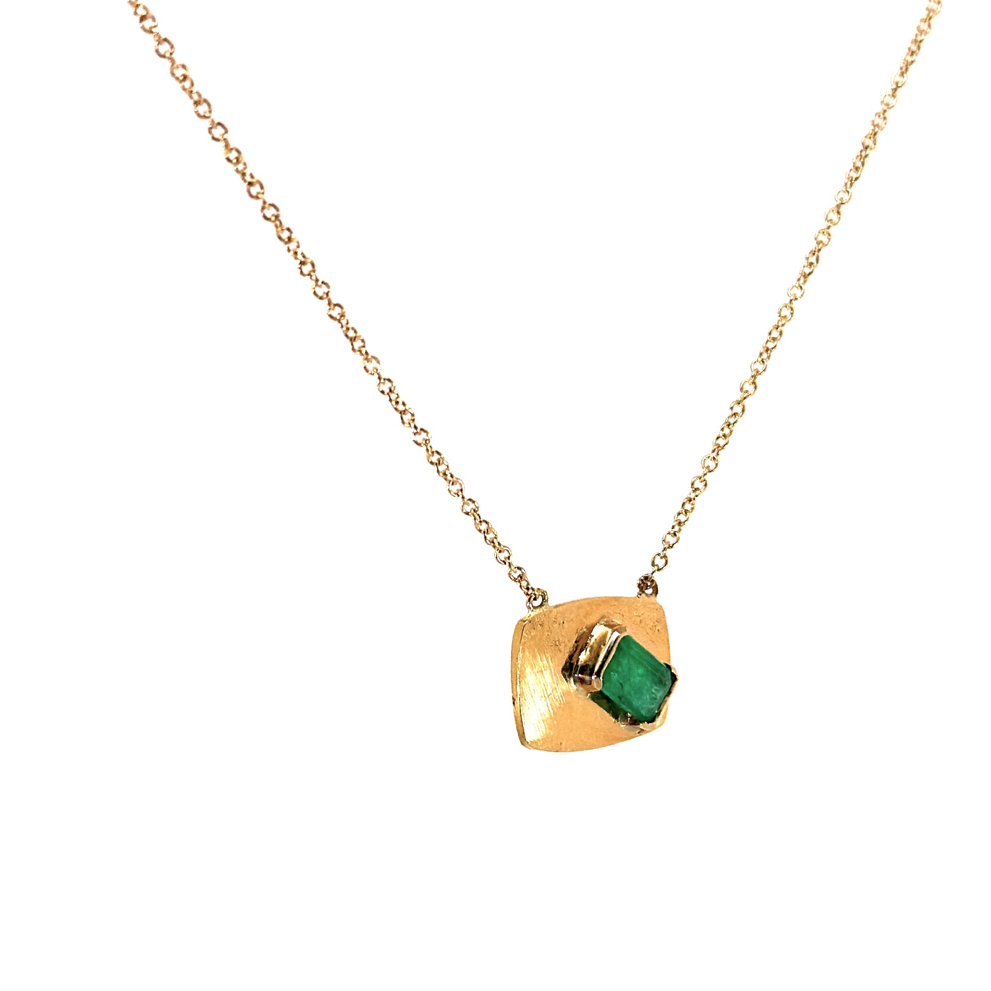 Emerald Golden Rectangle Pendant Necklace in 14k