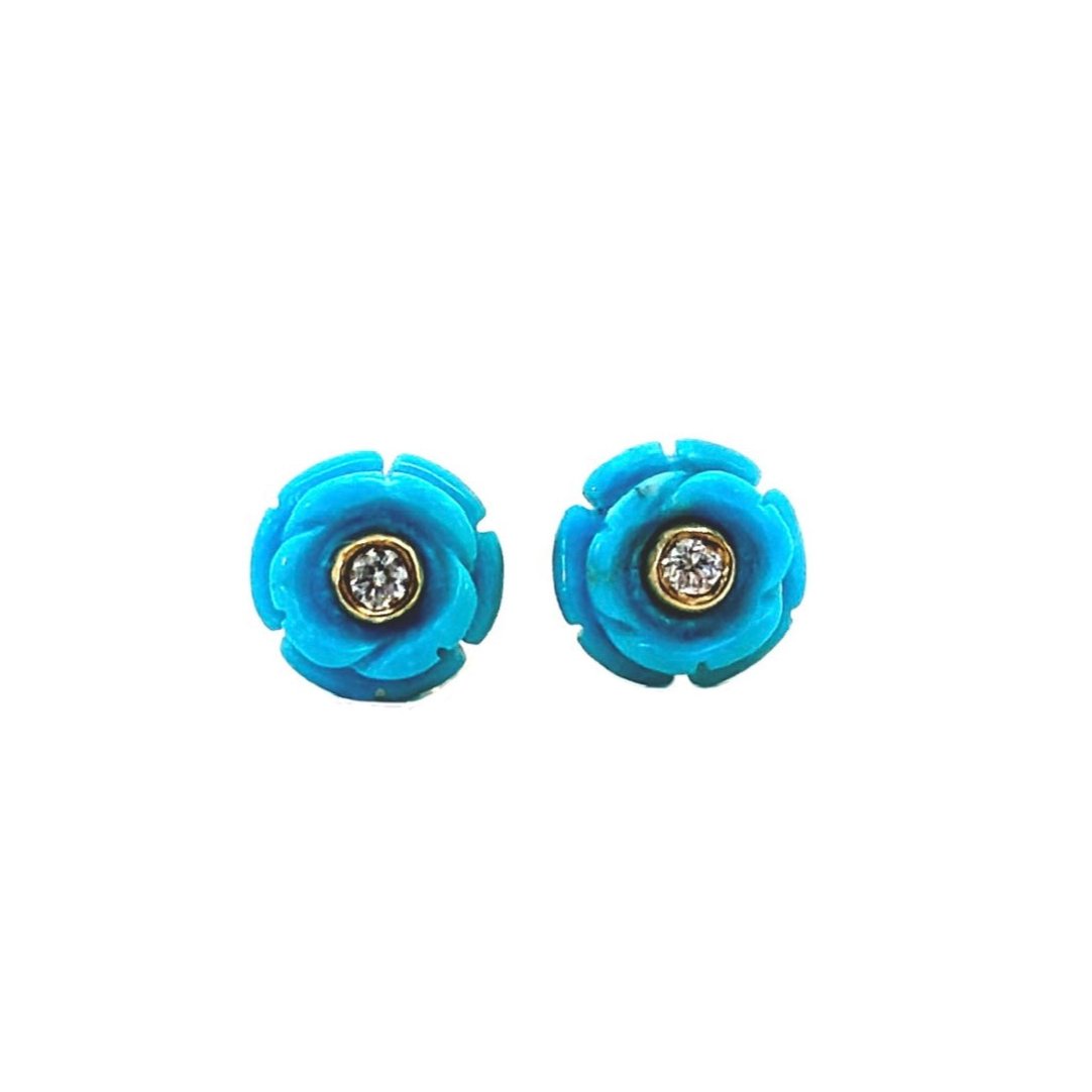 Turquoise Flower Diamond Studs