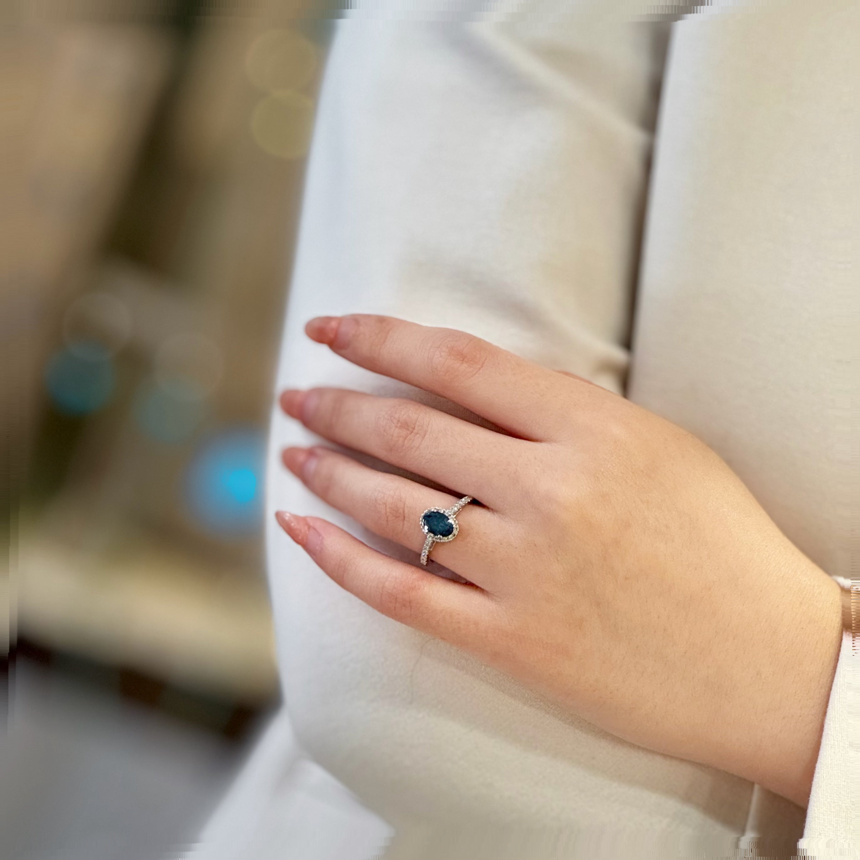 Natural Oval Sapphire Diamond Ring-14k White Gold
