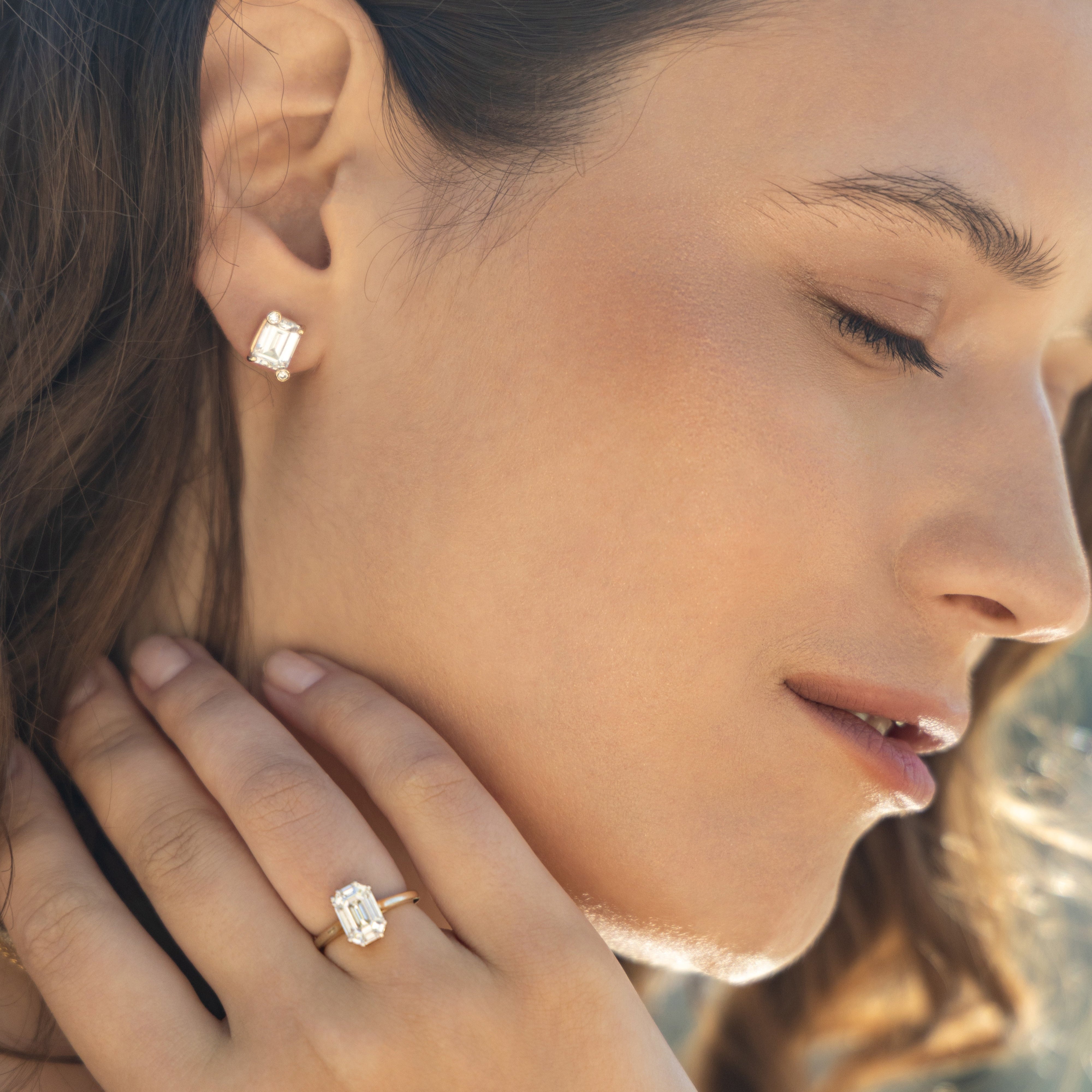 Emerald Cut Moissanite Diamond Studs