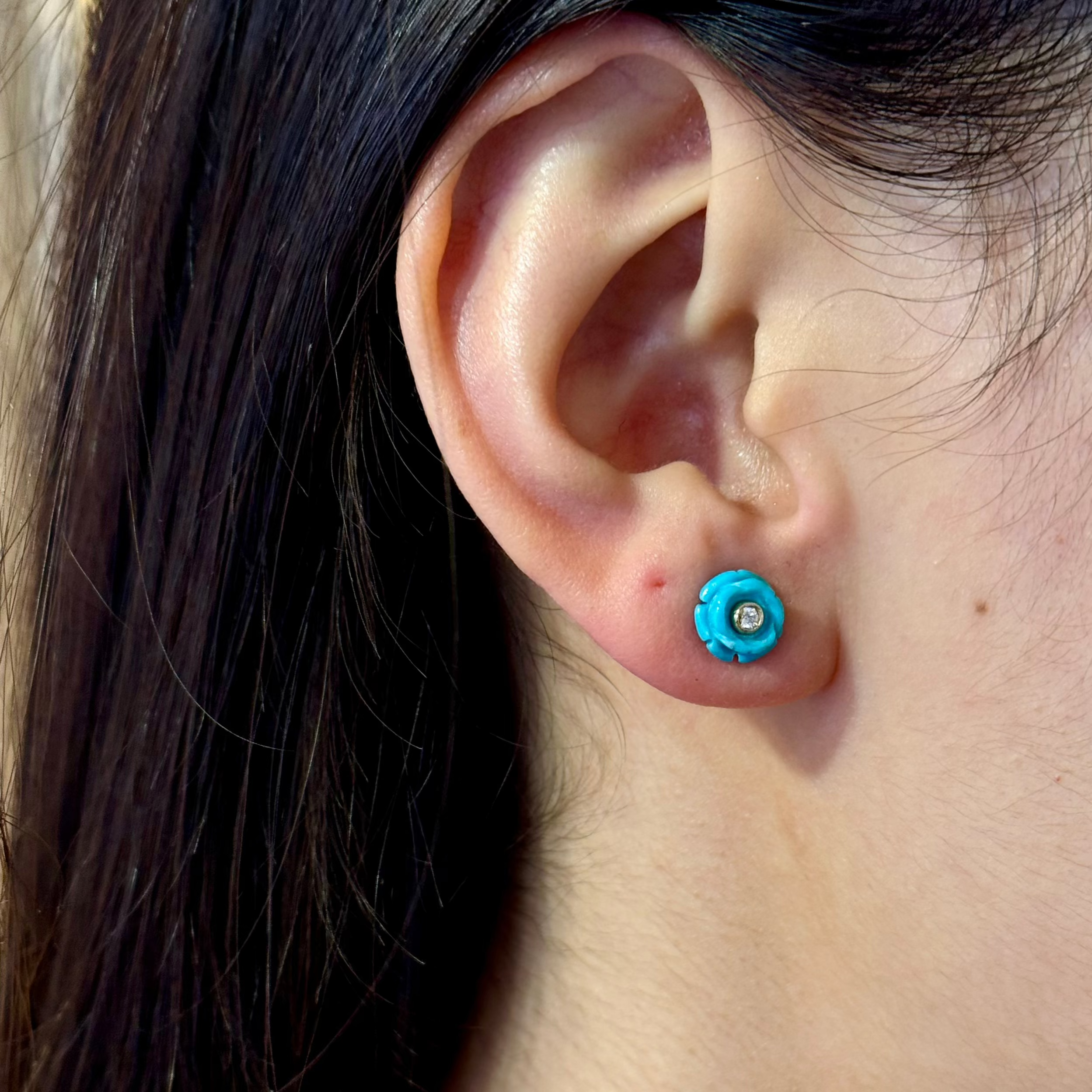 Turquoise Flower Diamond Studs