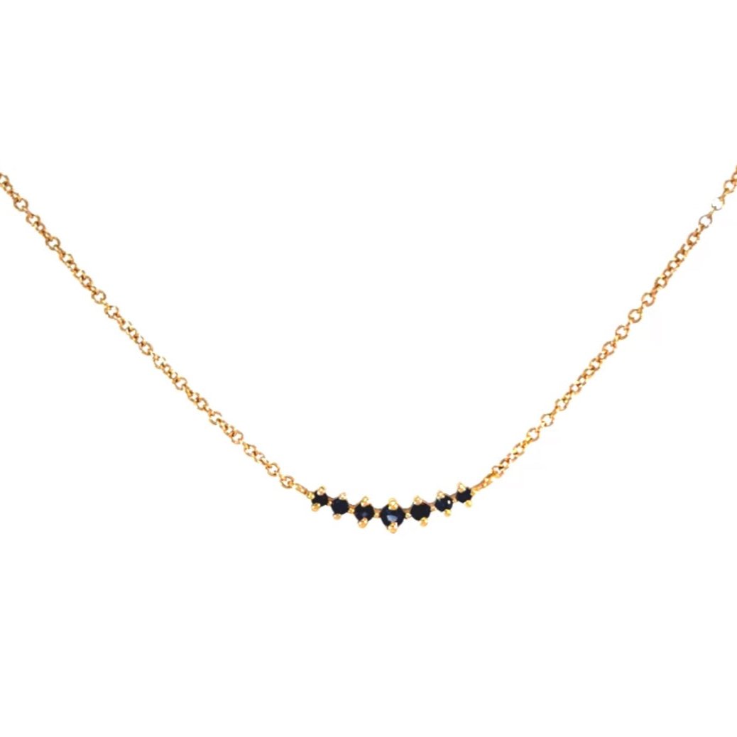 Sapphire Cluster Bar Necklace 14k