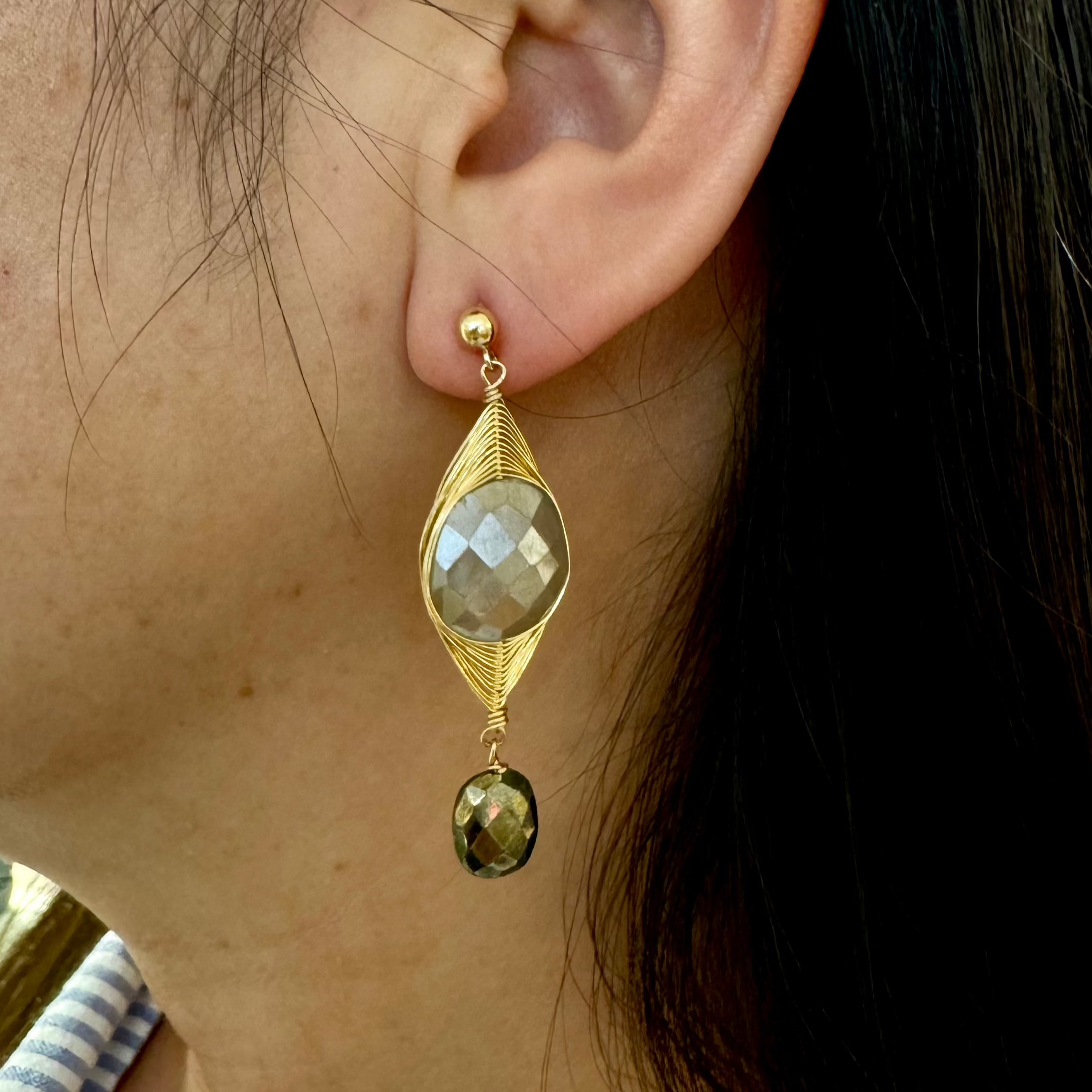 Lily Gem Wired Gold Drop Earrings