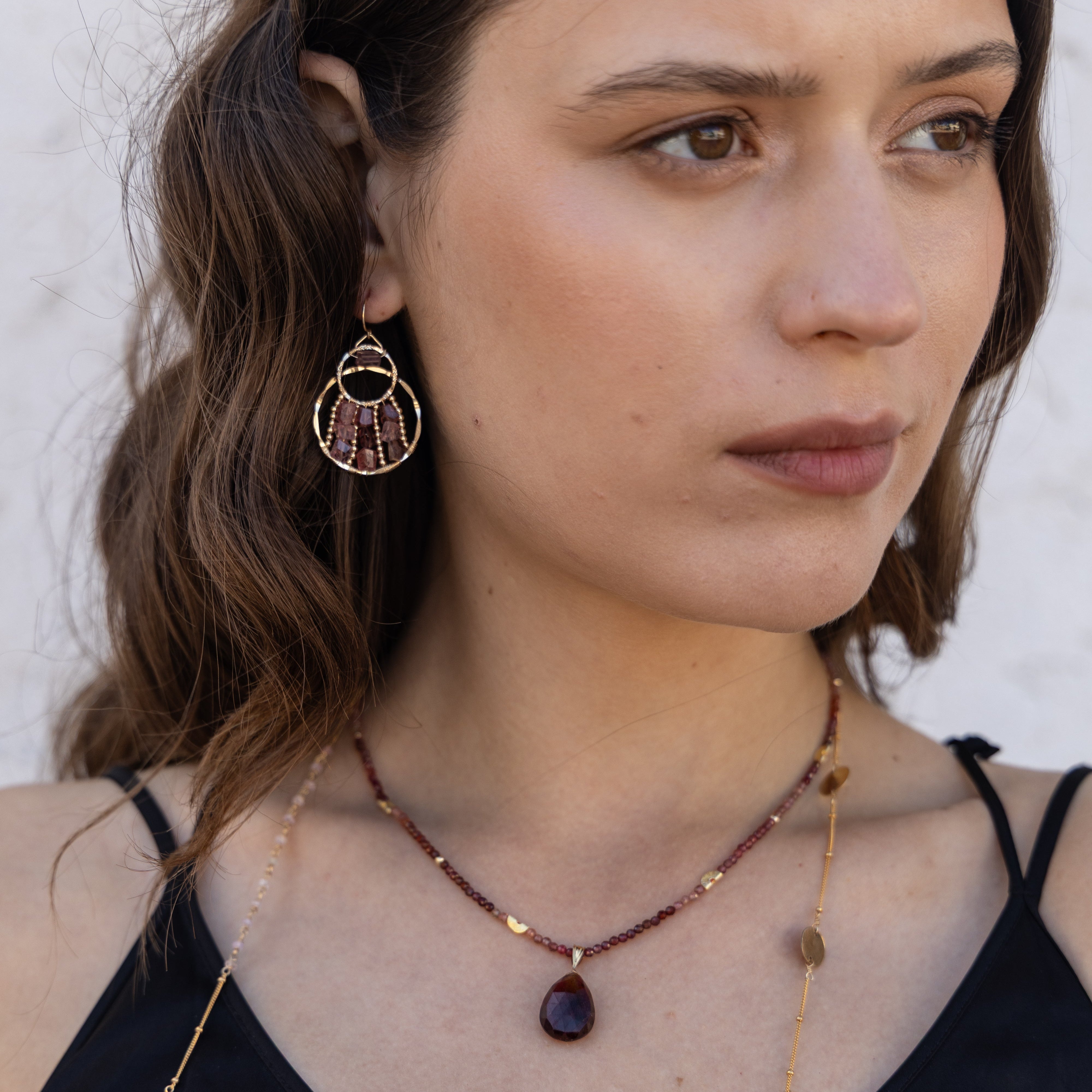 Half Moon Gem With Teardrop Pendant Necklace
