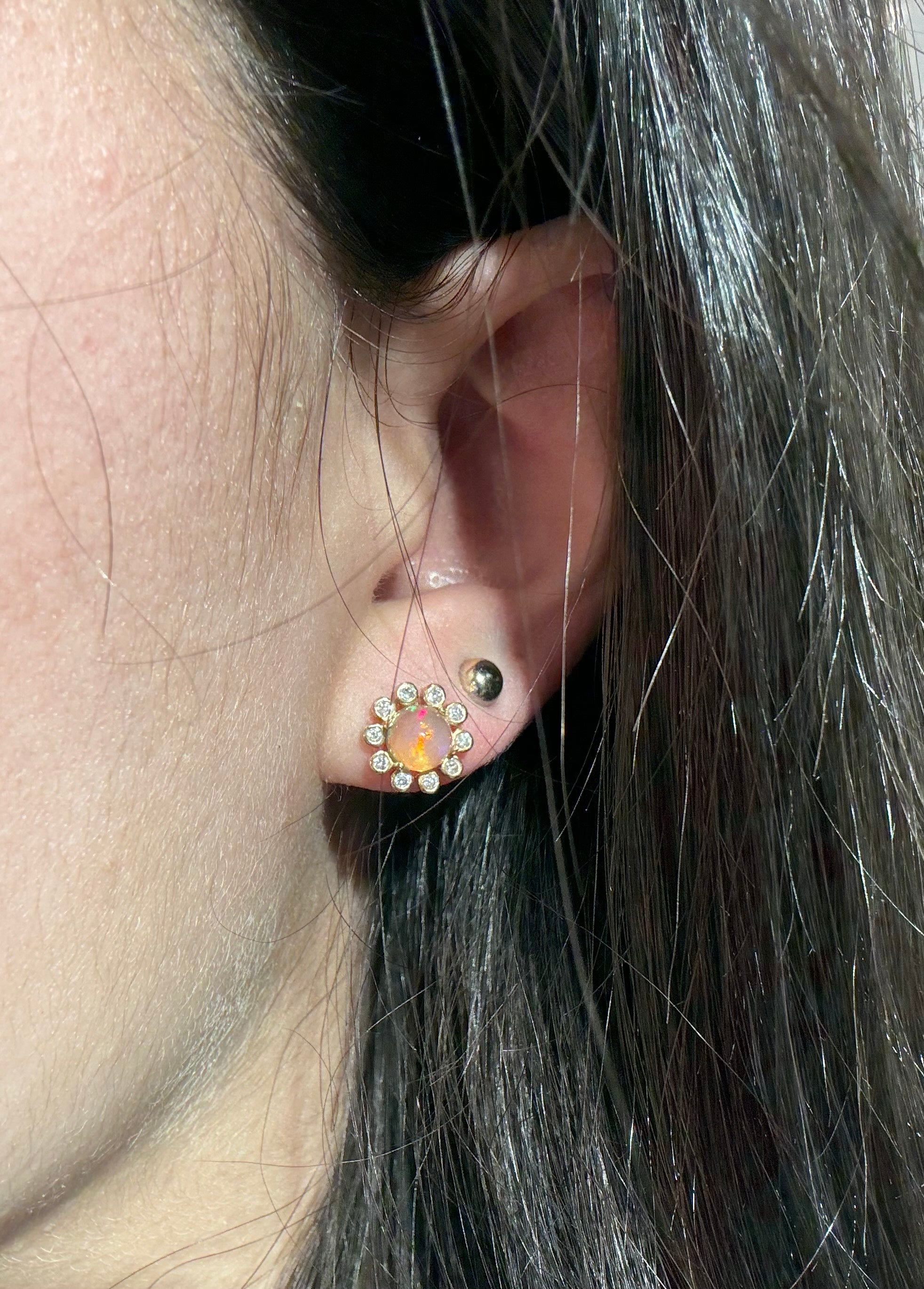 Opal Diamond Flower Earrings