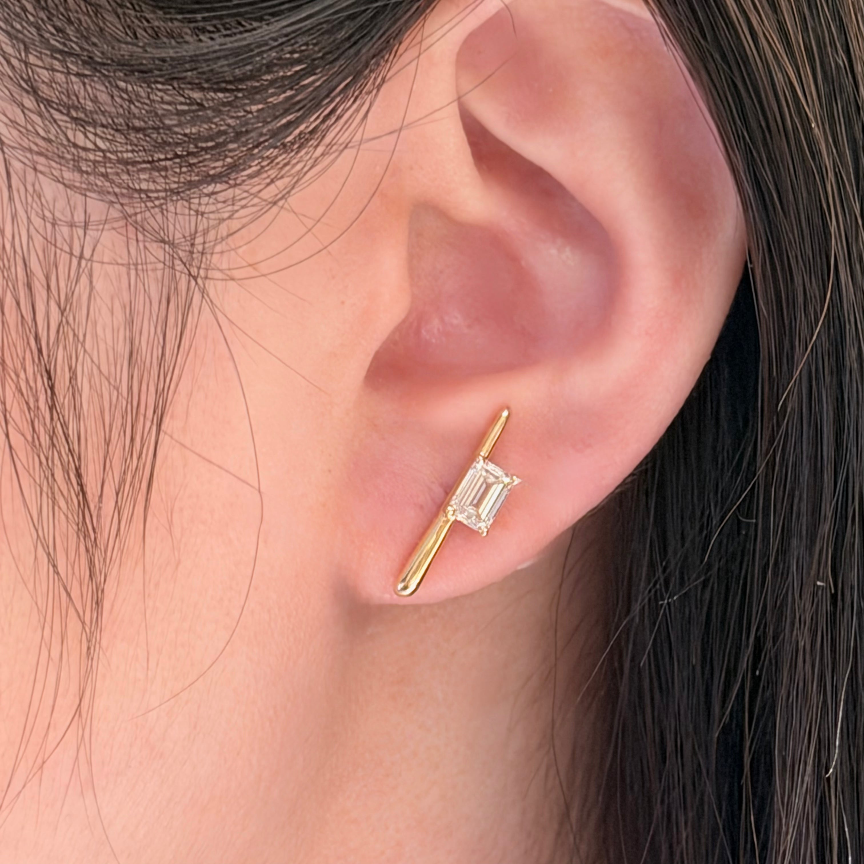 Lab-grown Diamond Bar Stud Earrings 14k