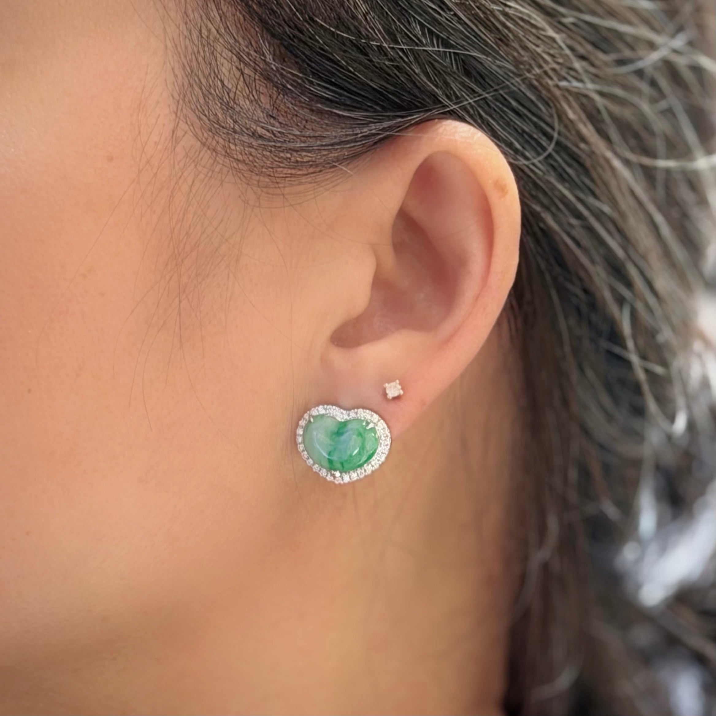Jade Heart Studs-14k White Gold