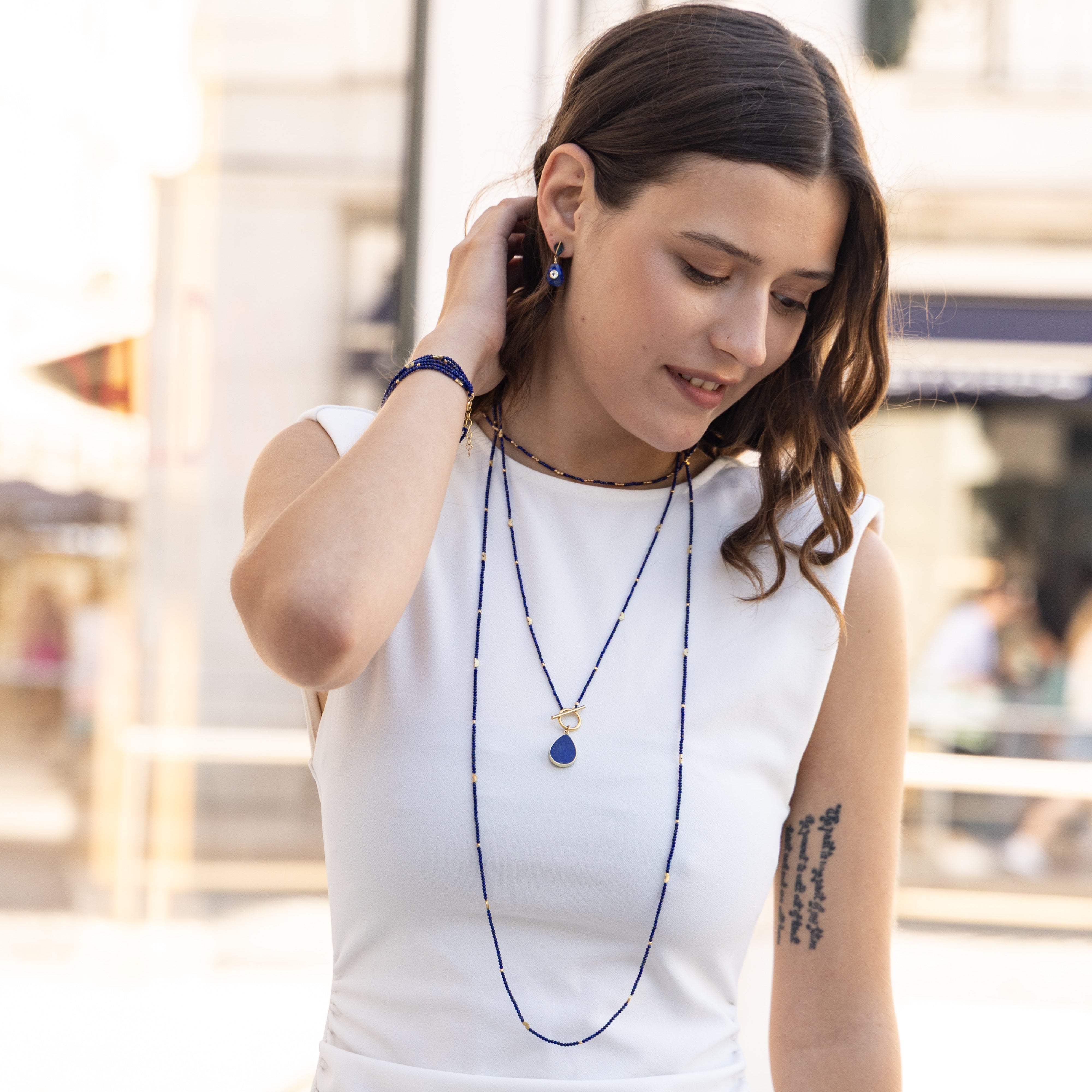 ダブル タヒチアンパール ラップ リング ☆Maimoda Jewelry Lapis Half Moon Necklace with Toggle – Mabel Chong