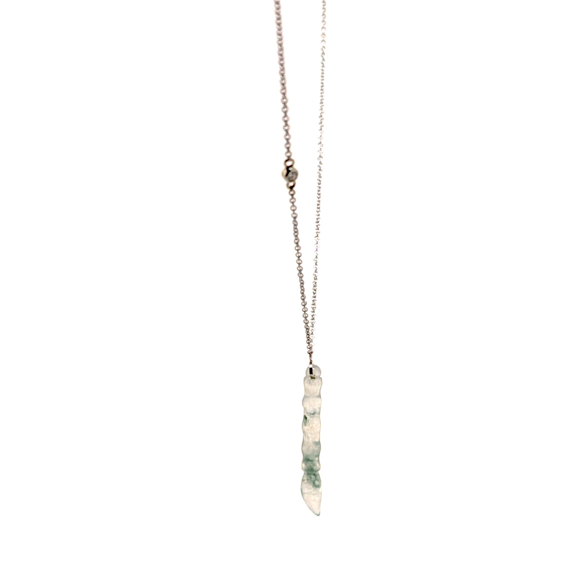 Chinese Jade Brush Pendant Necklace in 14k White Gold