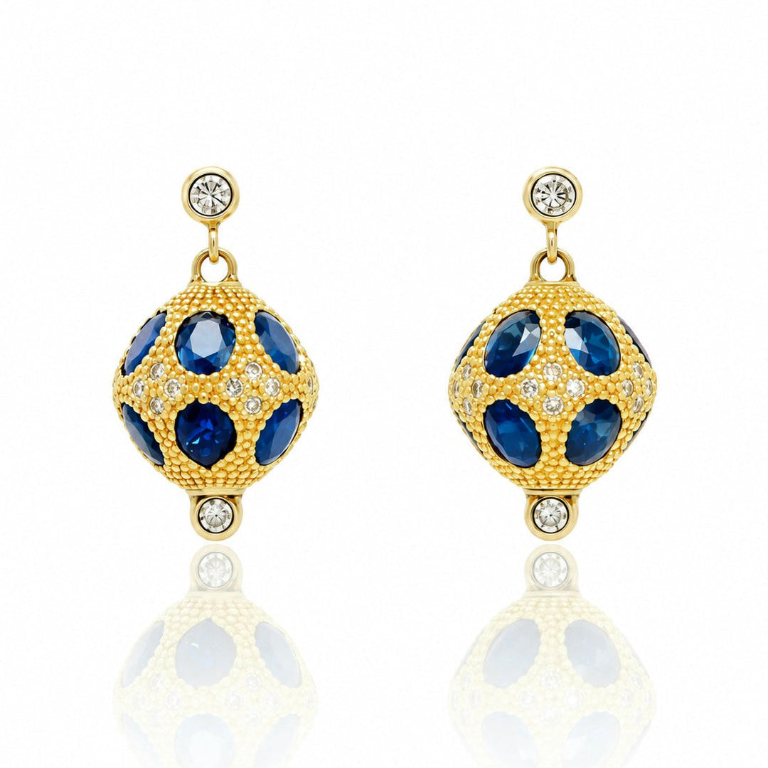 Sapphire Diamond Ball Stud Earrings 14K