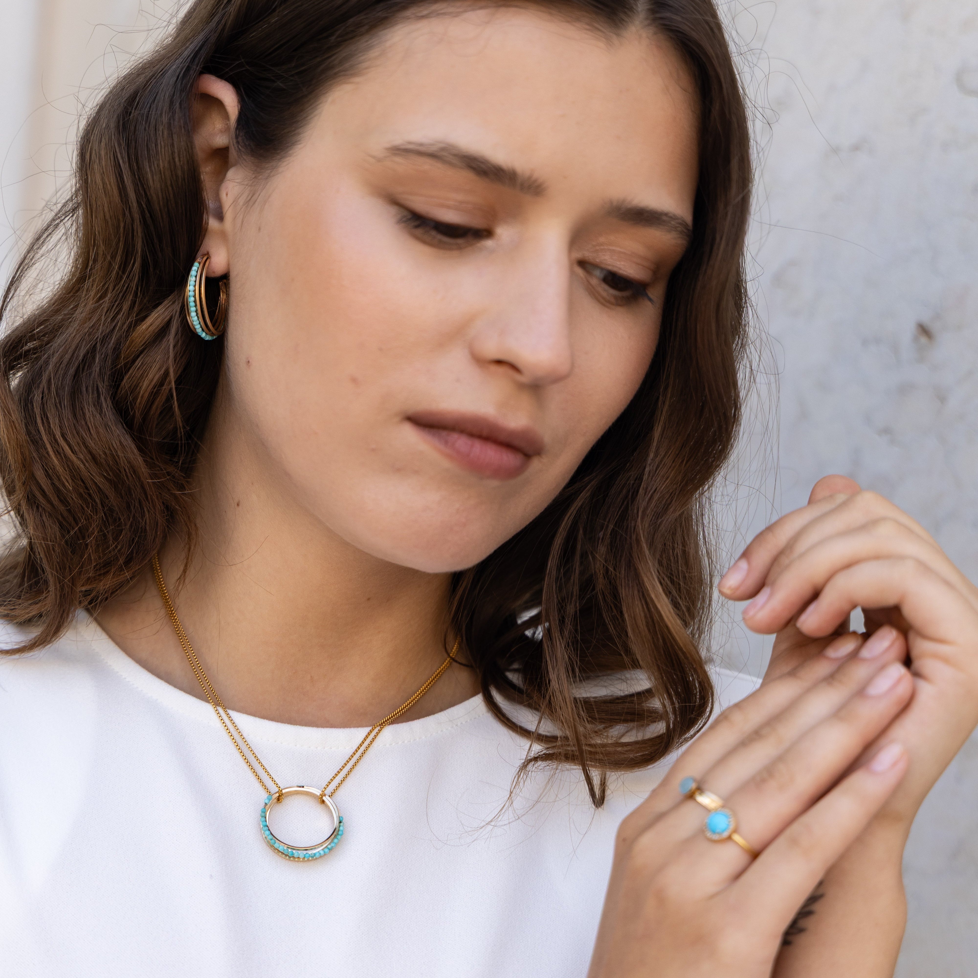 Mia Multi Hoops Pendant Necklace - Turquoise