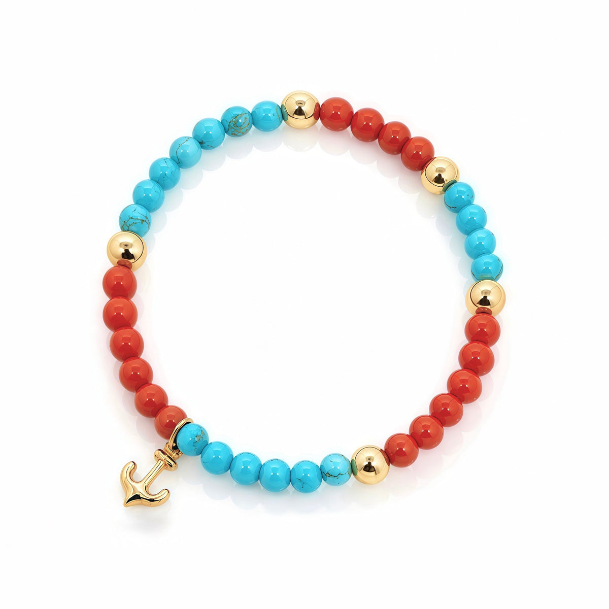 Coral Turquoise Stretchy Bracelet With Charm 14K