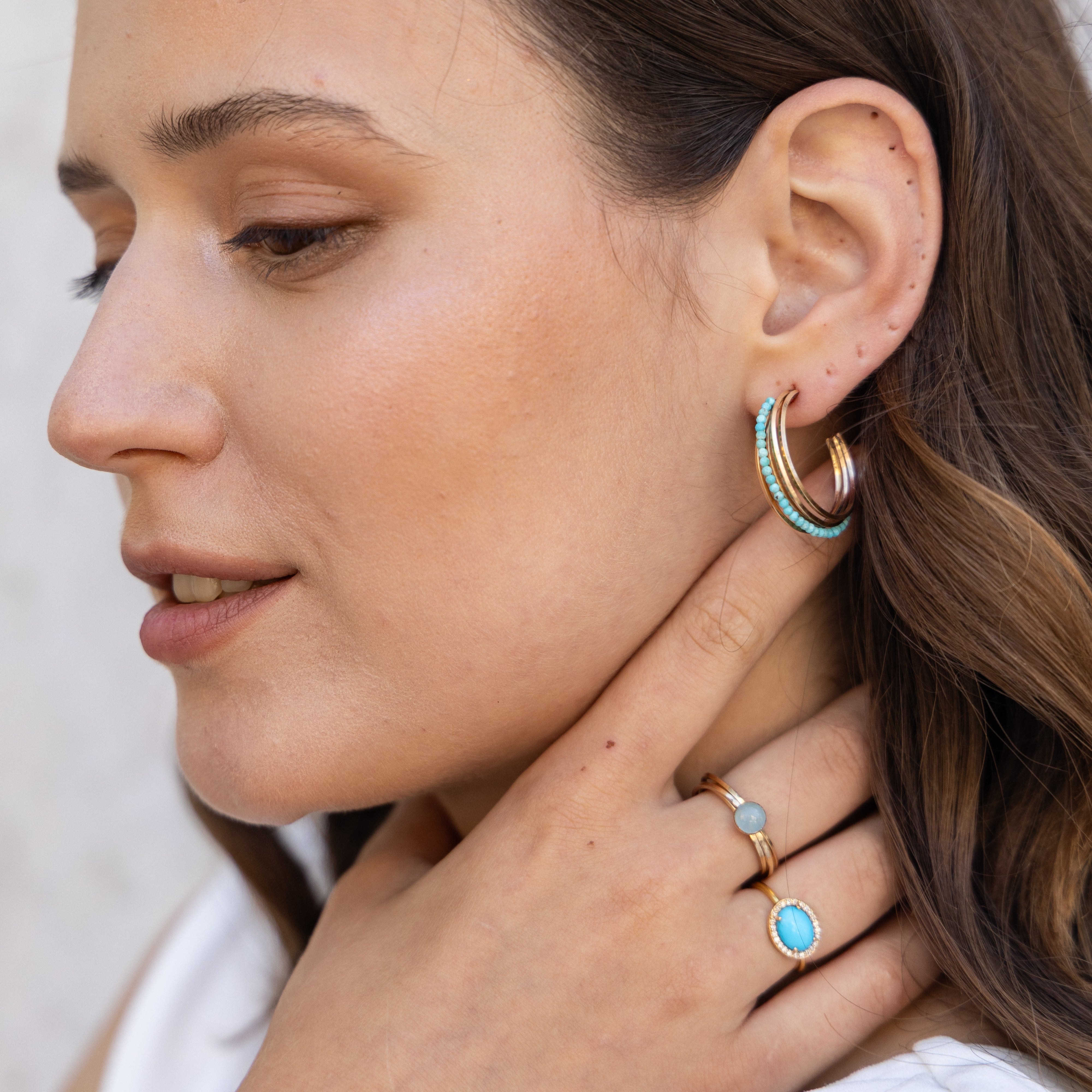 Mia Gem Multi Hoops Earring (Turquoise)