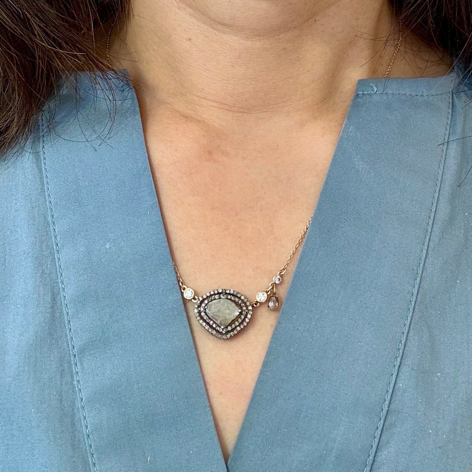 Slice Diamond Halo Pendant Necklace In 14k