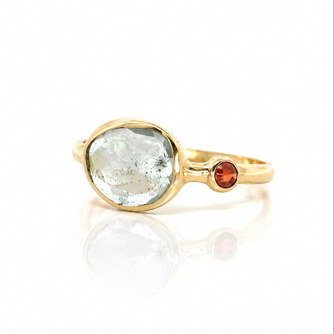 Cissy Oval Deep Bezel Gem By The Side Ring 14K
