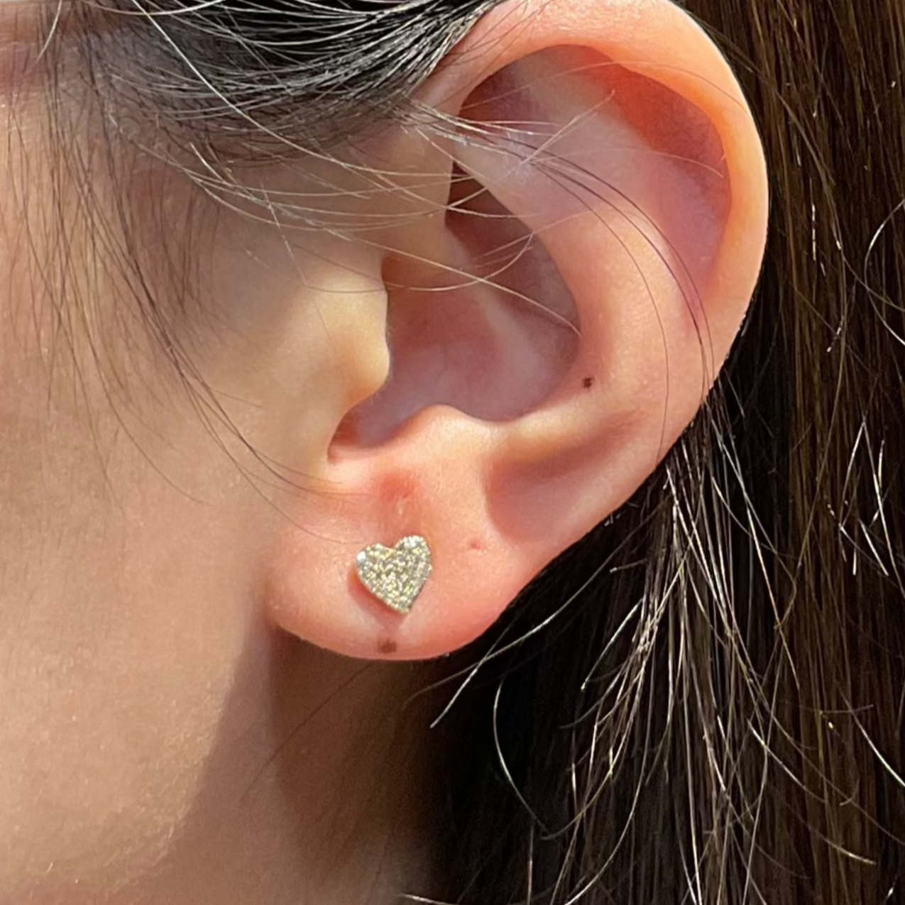 Pave Diamond Yellow Or White Gold Heart Studs