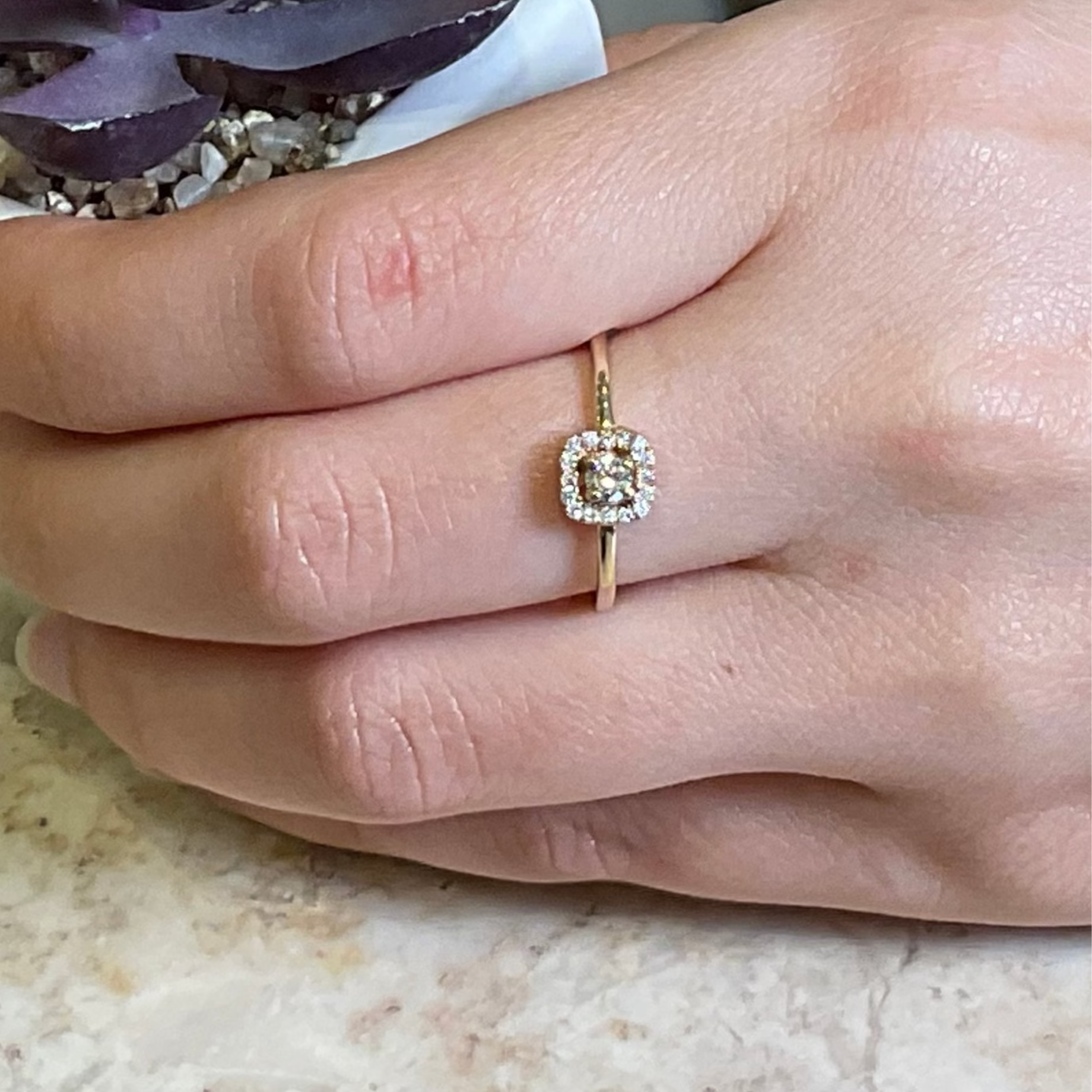 Diamond Square Halo Ring in 14k