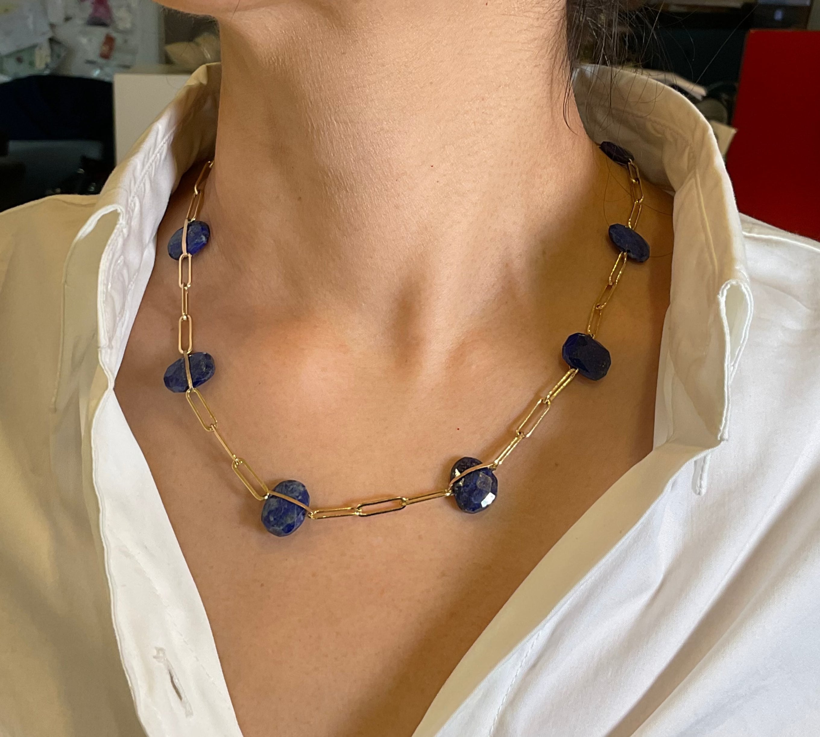 Lapis Wired Paperclip Necklace