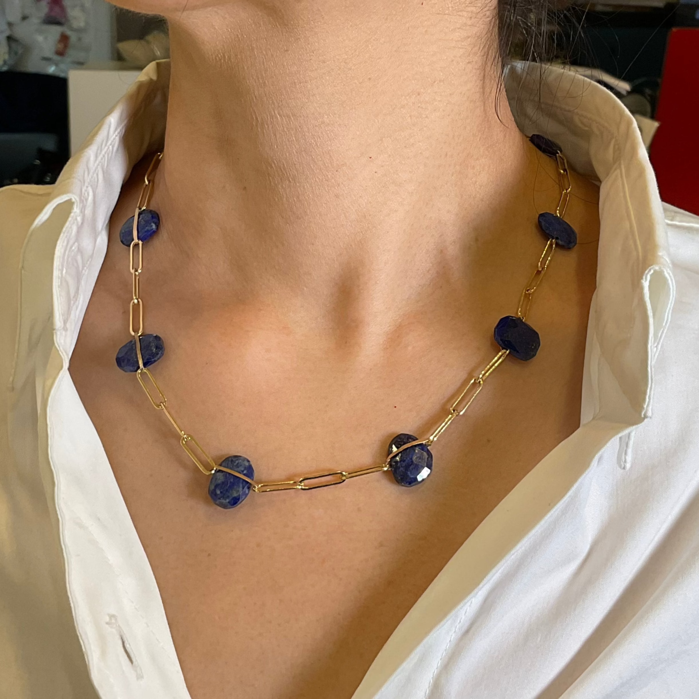 Lapis Wired Paperclip Necklace