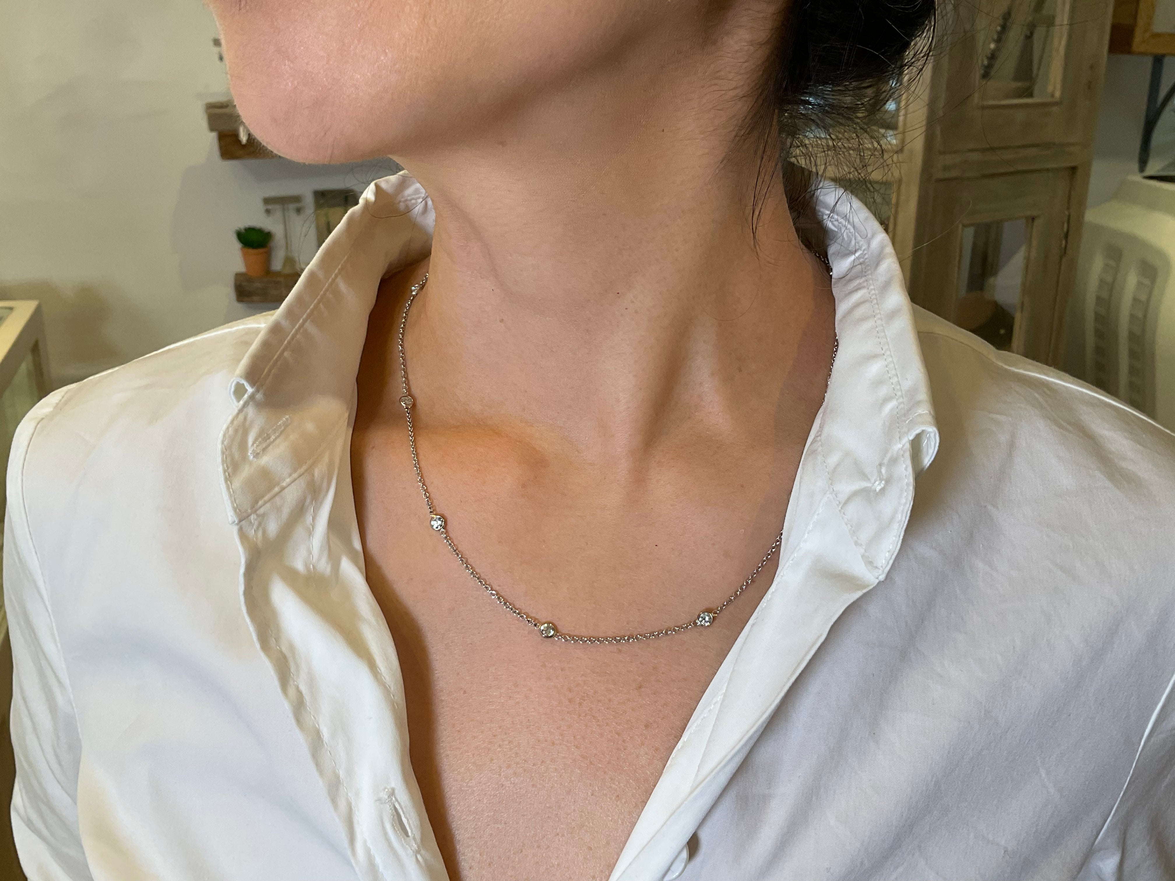 Diamond Bezel Necklace  in 14k White Gold