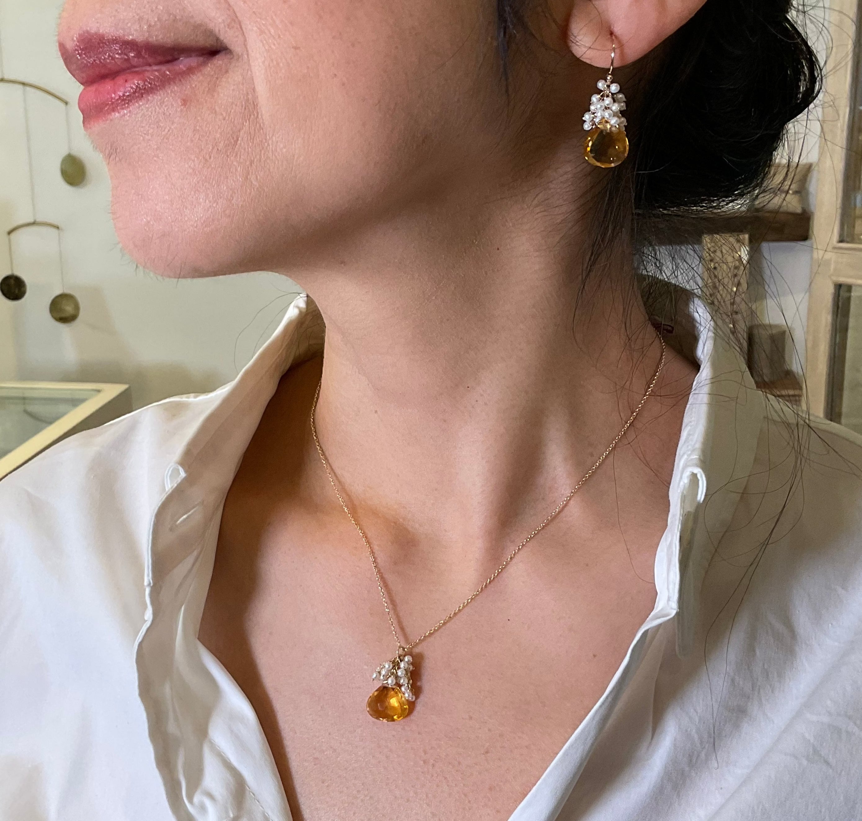 Citrine Pearl Cluster Necklace