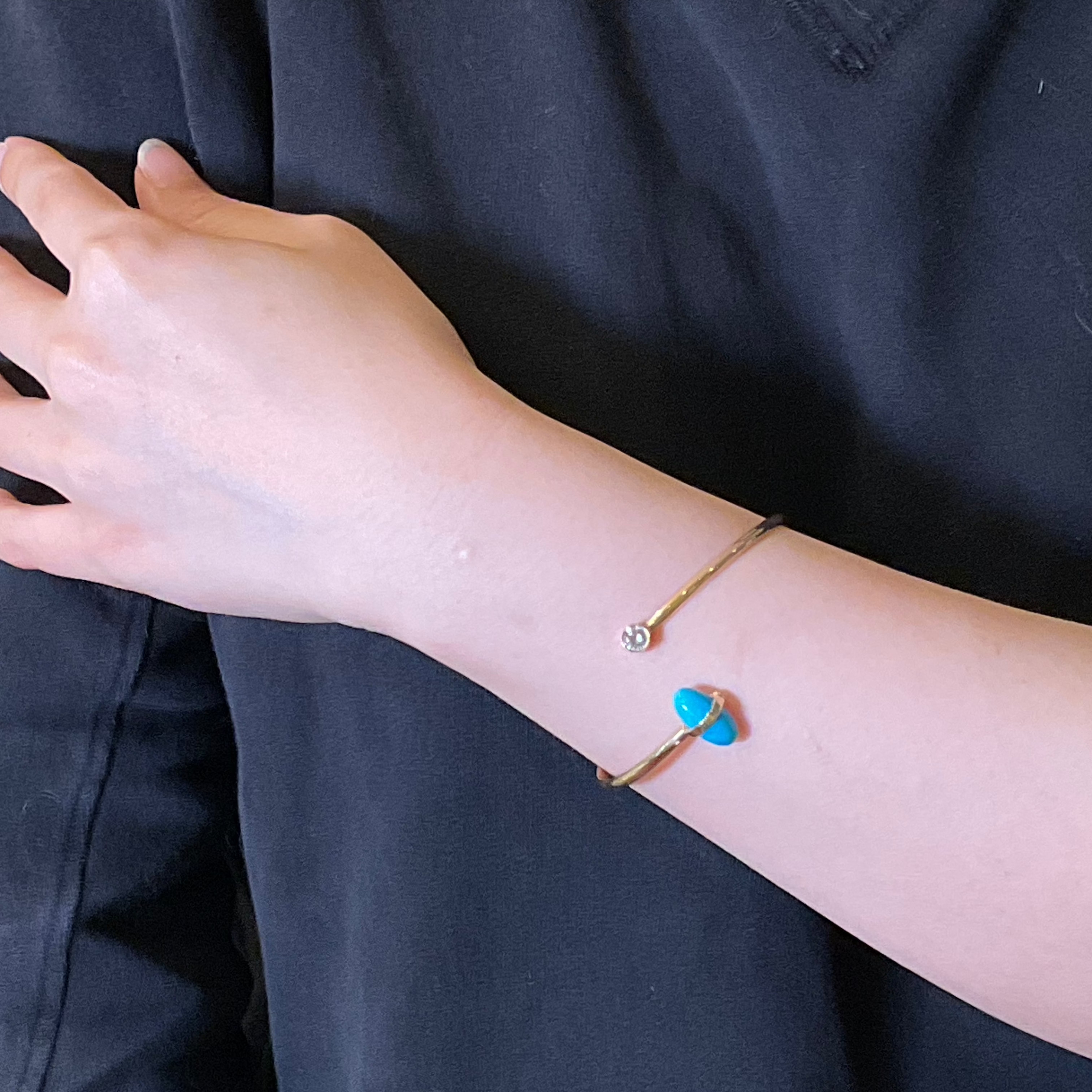 Turquoise and Moissanite Open Cuff Bangle
