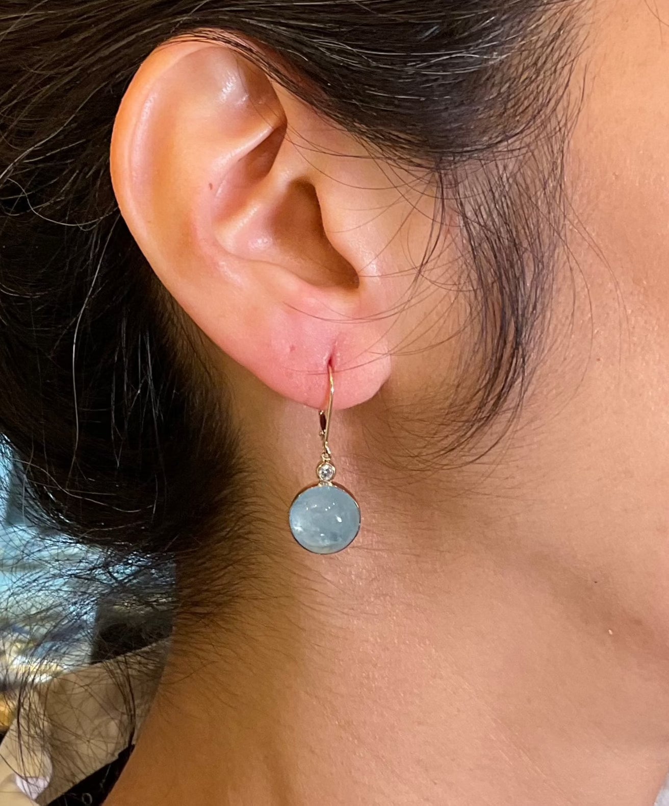 Aquamarine Globe Diamond Earrings in 14k