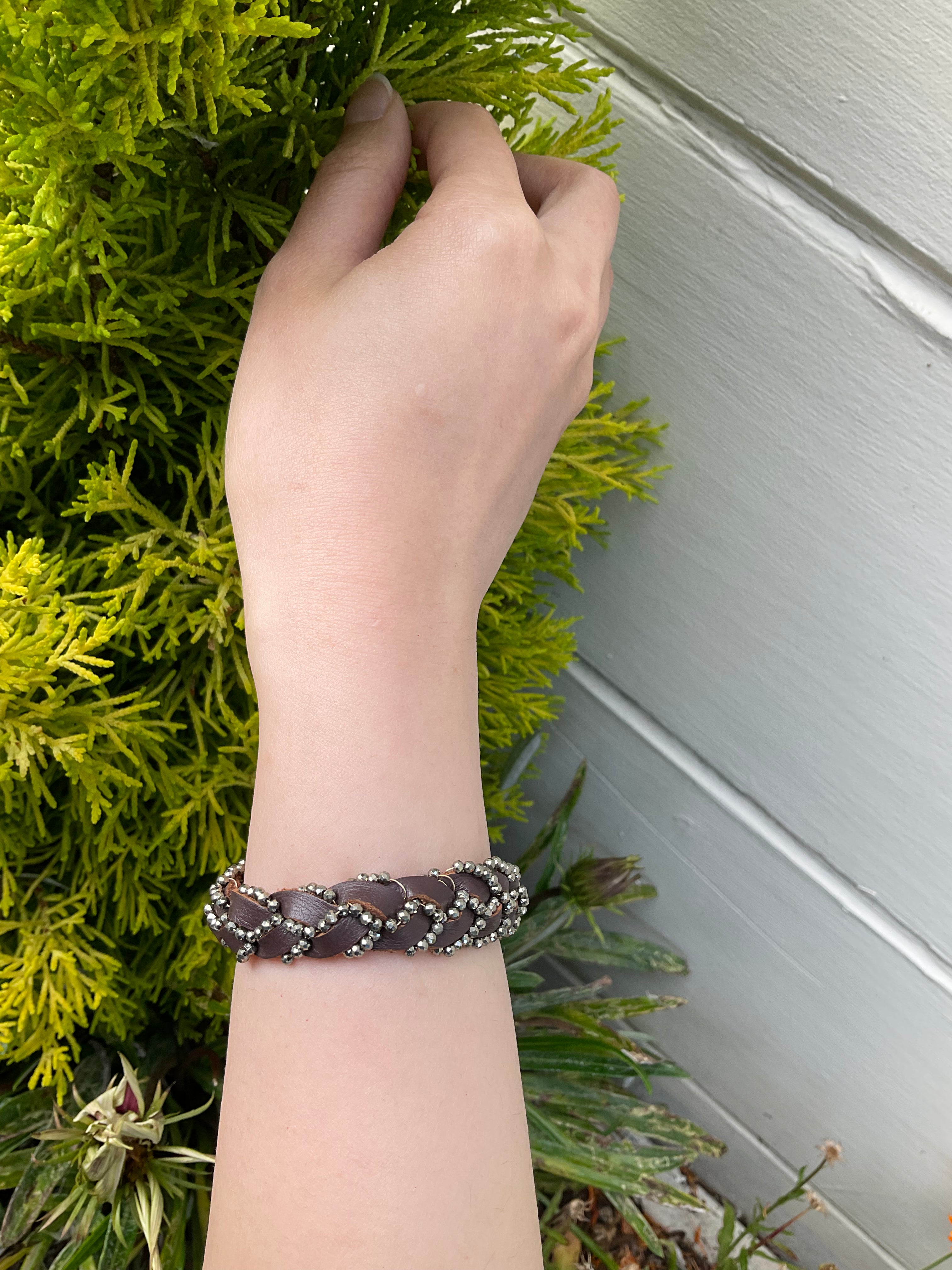 Woven Pyrite Braided Leather Bracelet