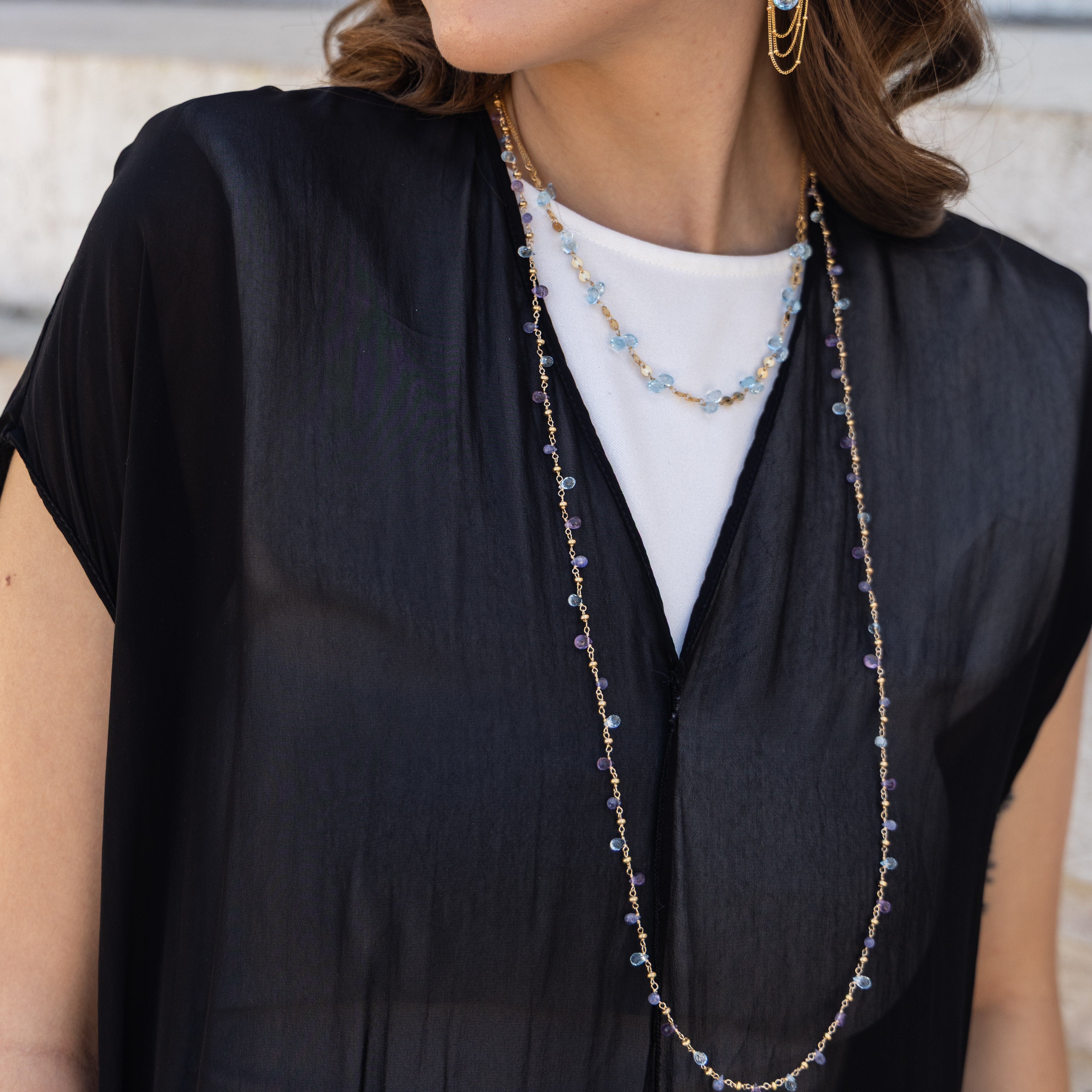 San Francisco Hearts Long Necklace (Purple and Blue)