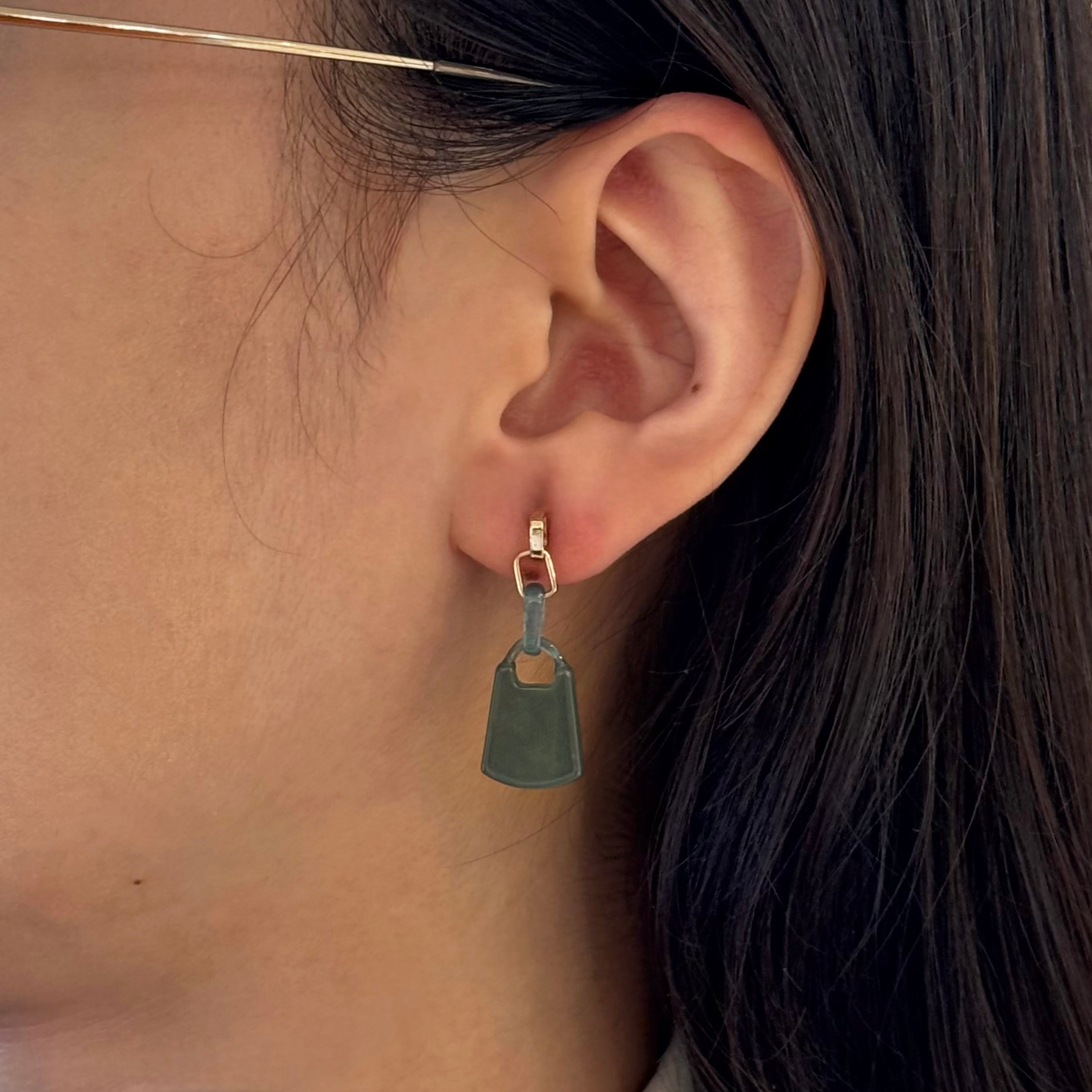 Guatemala Trapezoid Jade Earrings  In 14K