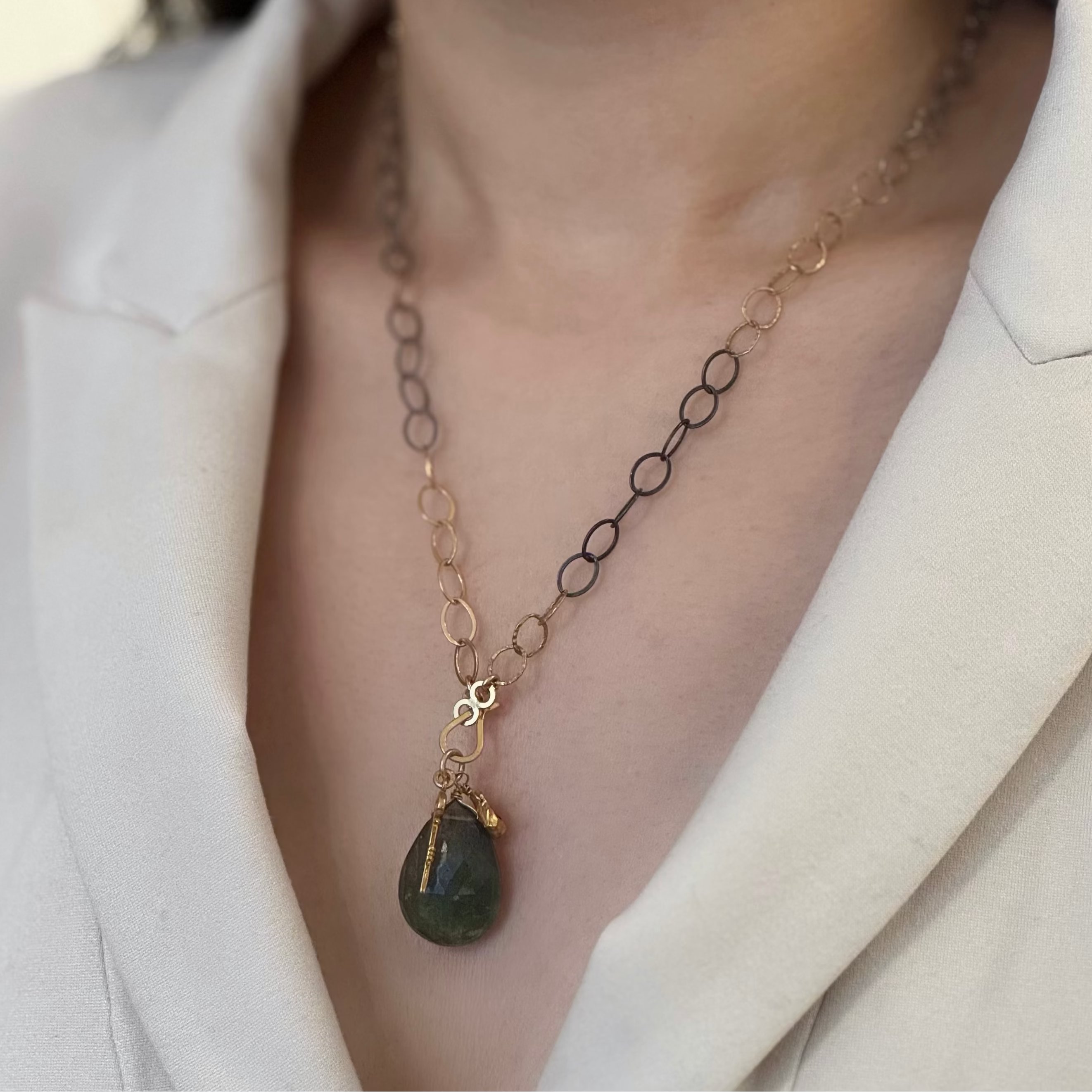 Grande Teardrop Labradorite Trio Pendant Mixed Metal Necklace