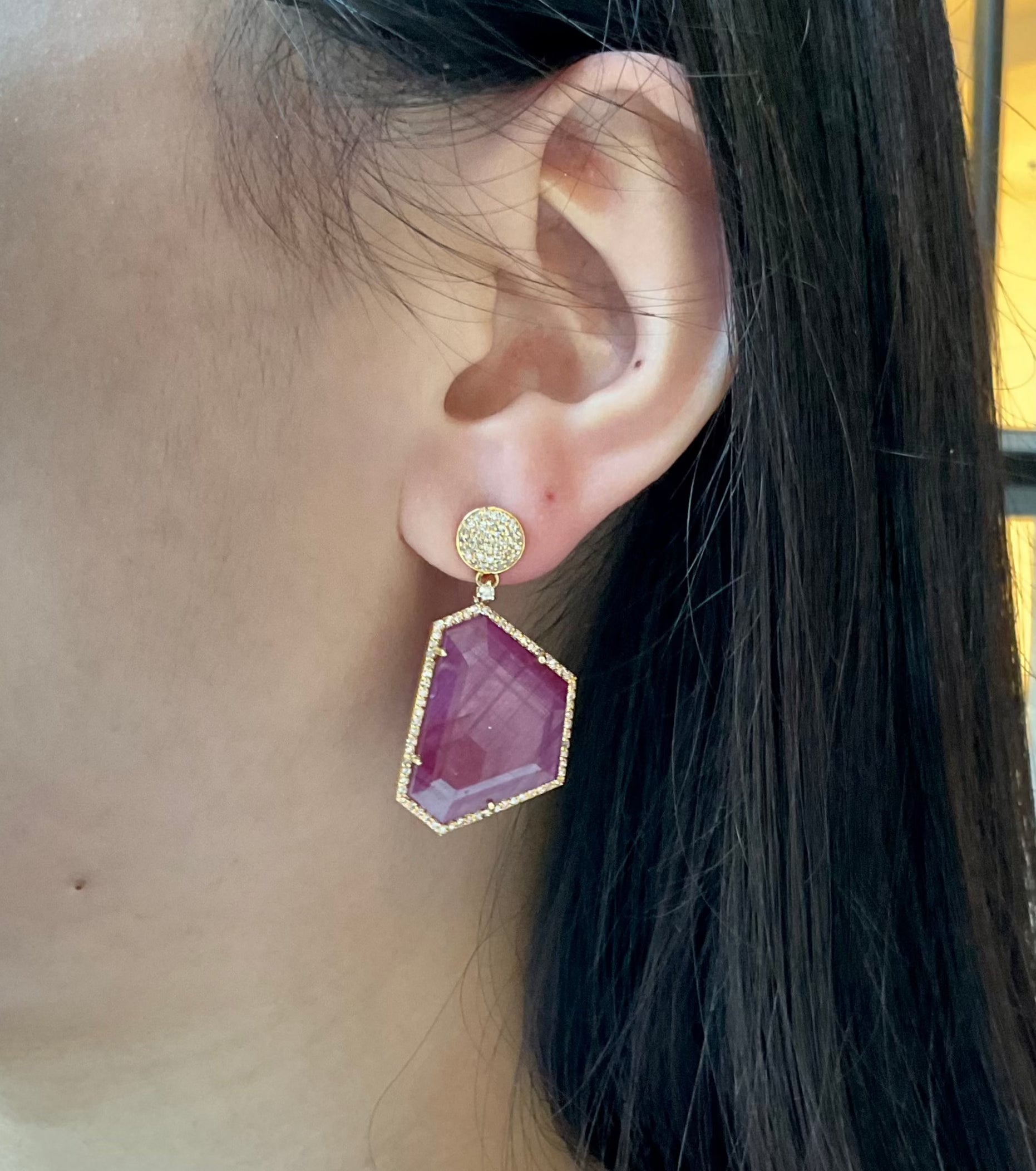 Ruby Slice Drop Diamond Post Earrings in 14k