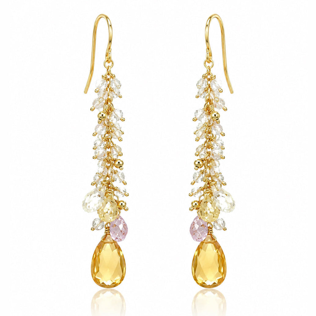 Long Petite Cluster Earrings - Yellow Citrine