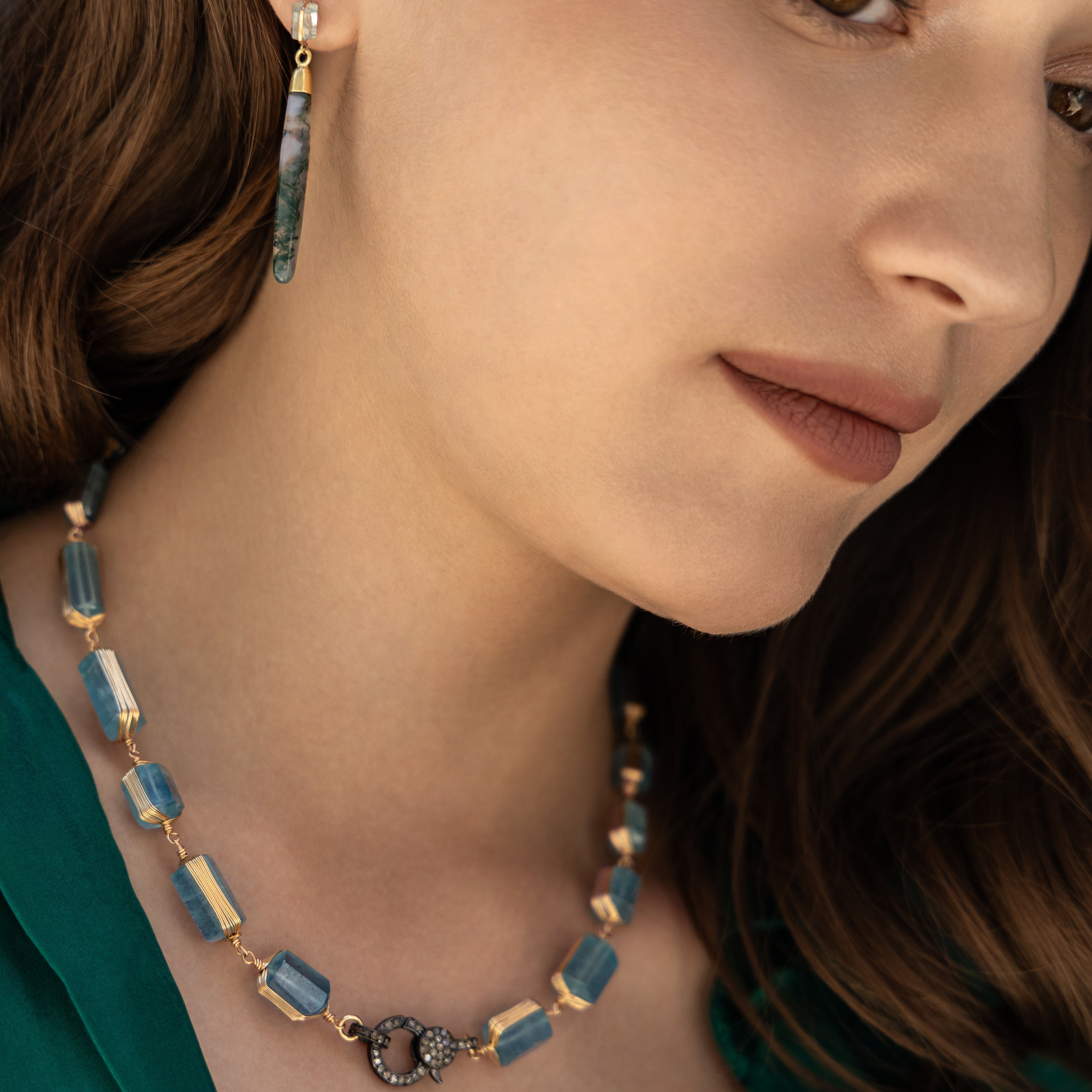 Agate Stick Aqua Studs Earrings