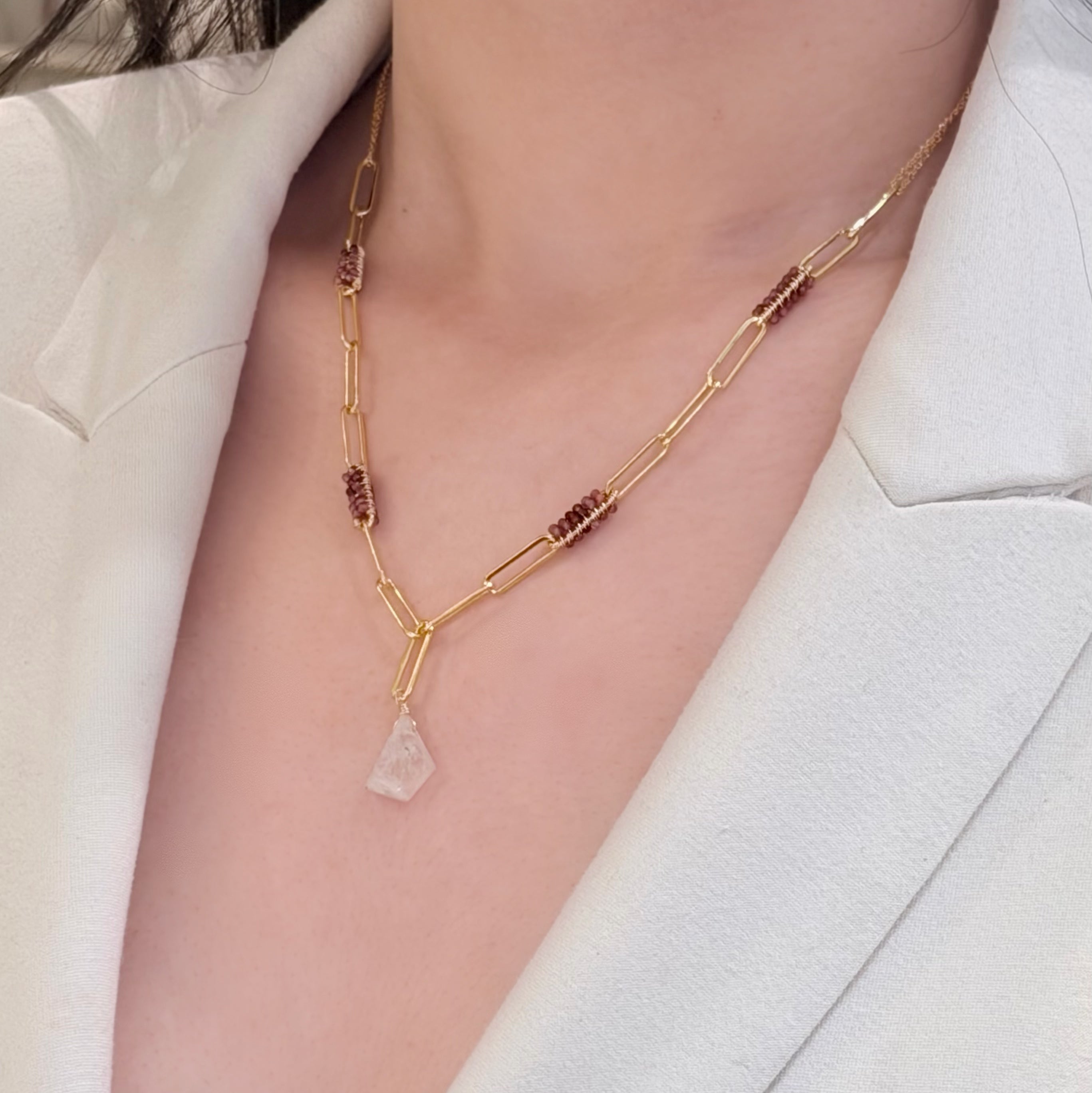 Polina Pink Tourmaline Necklace Moonstone Drop