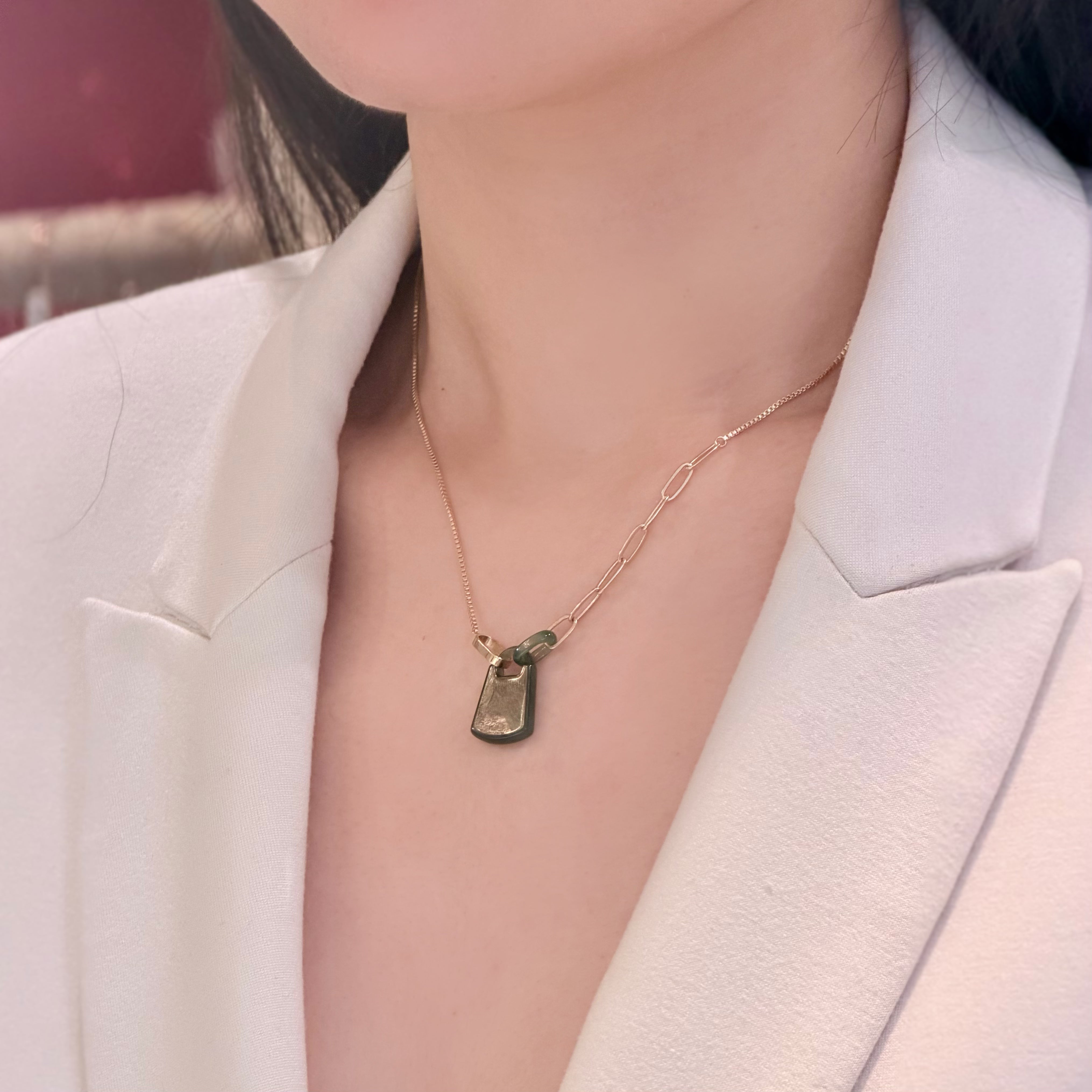 Guatemala Trapezoid Jade Necklace 14k