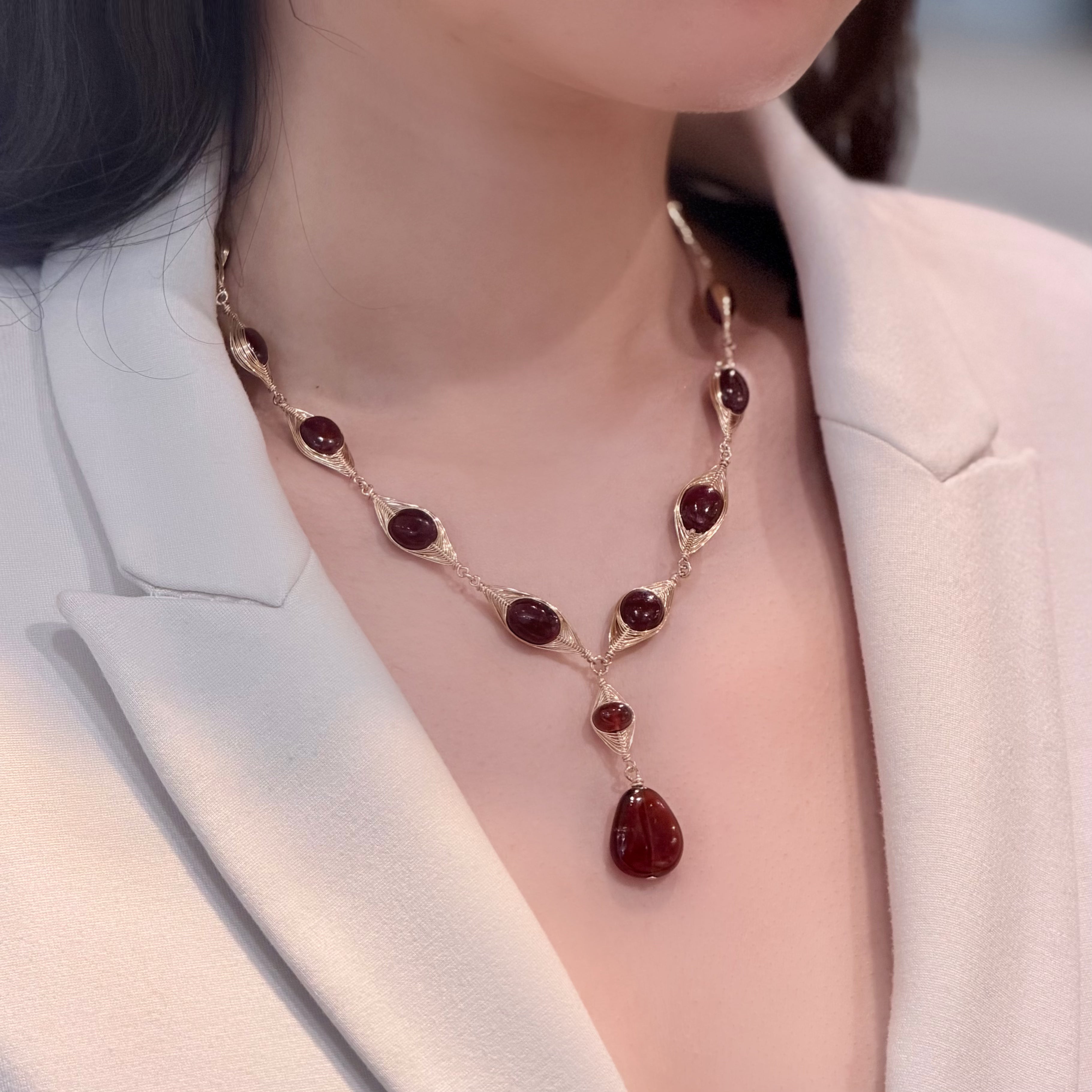 Hagia Gold Wired Ruby Garnet Drop Necklace