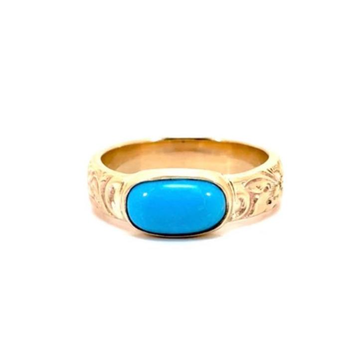 Turquoise Cigar Band-14k