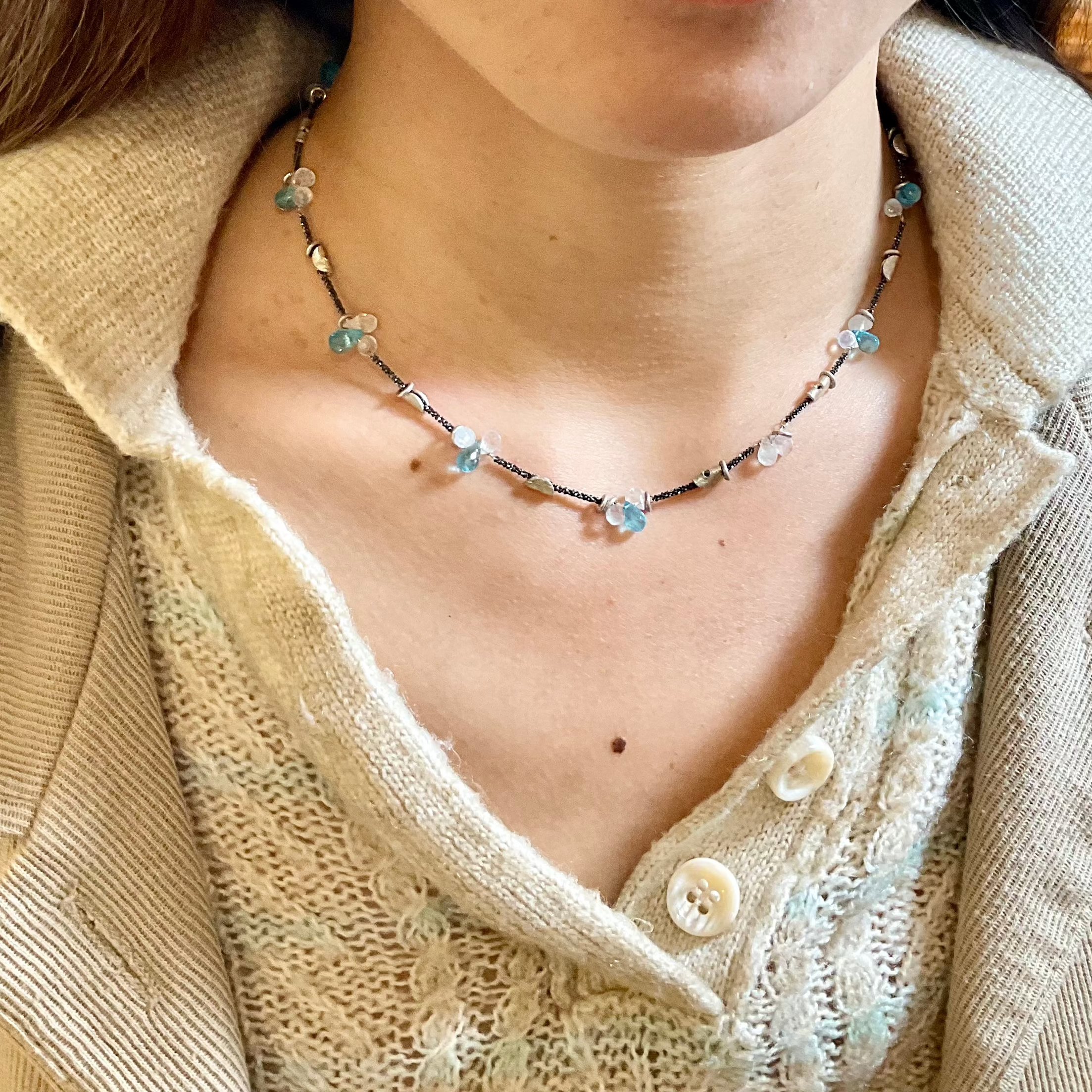 Silver Half Moon Petal Necklace - Short