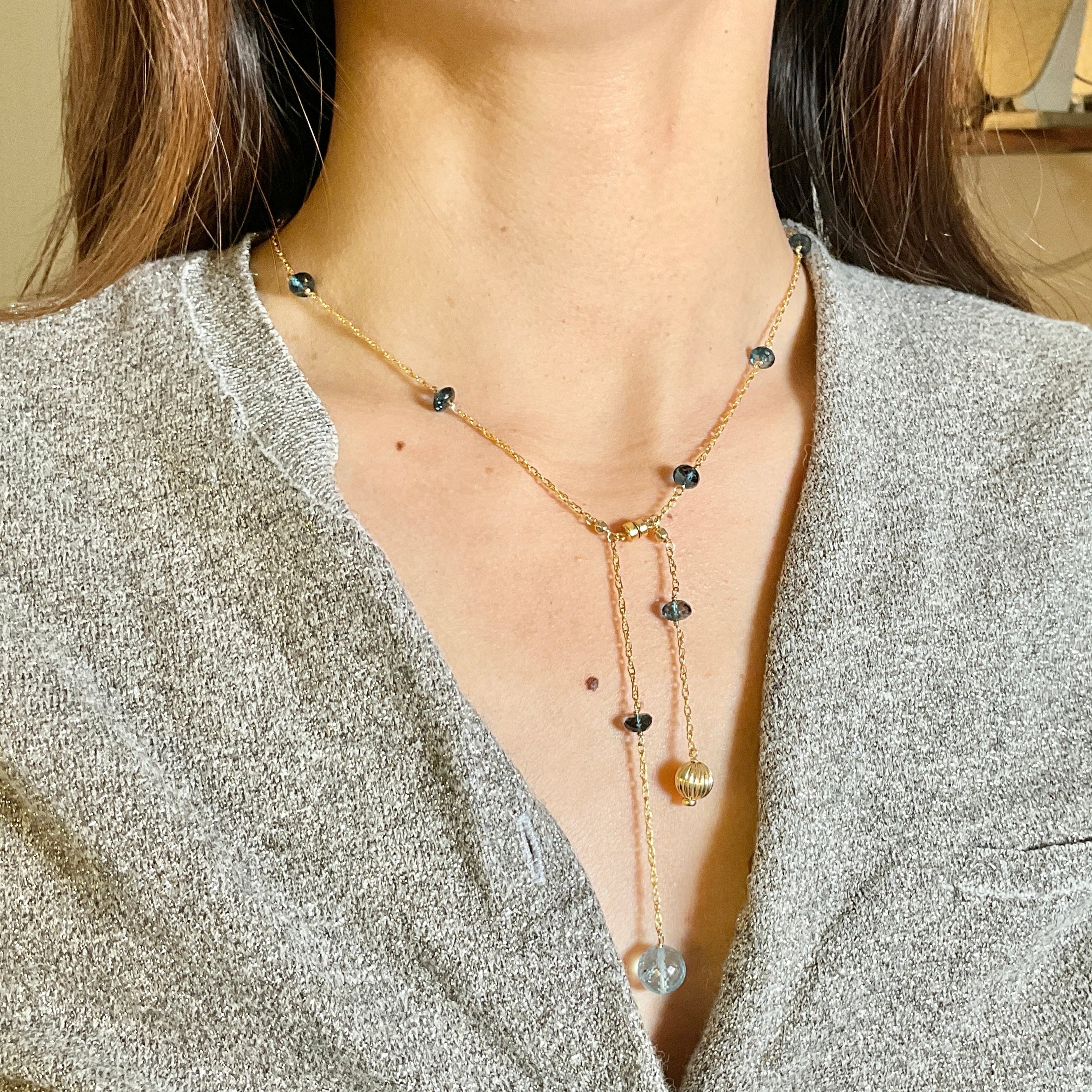 Kelly Gem Lariat Drop Necklace