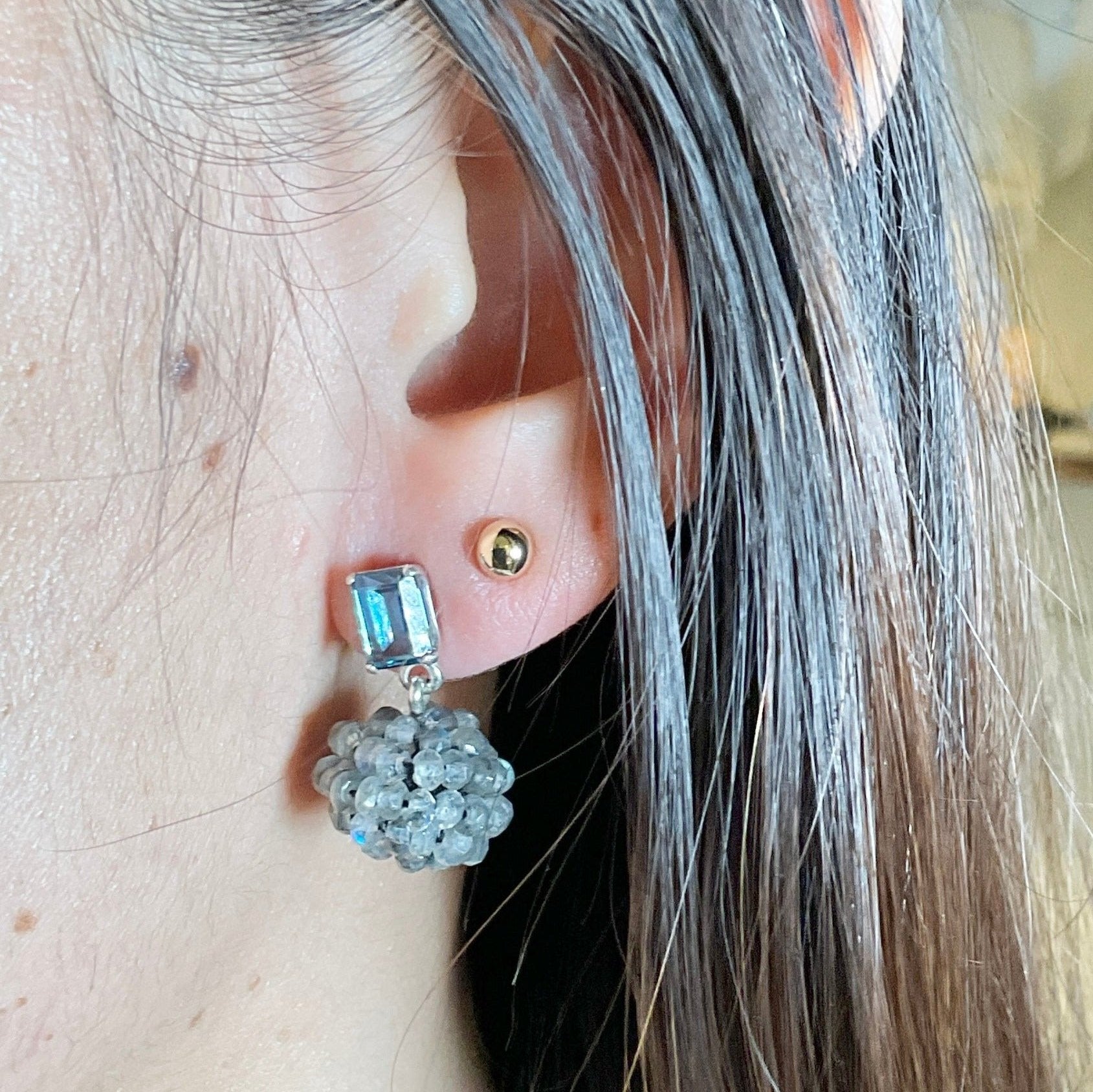 Labradorite Berry Blue Topaz Silver Studs Earrings