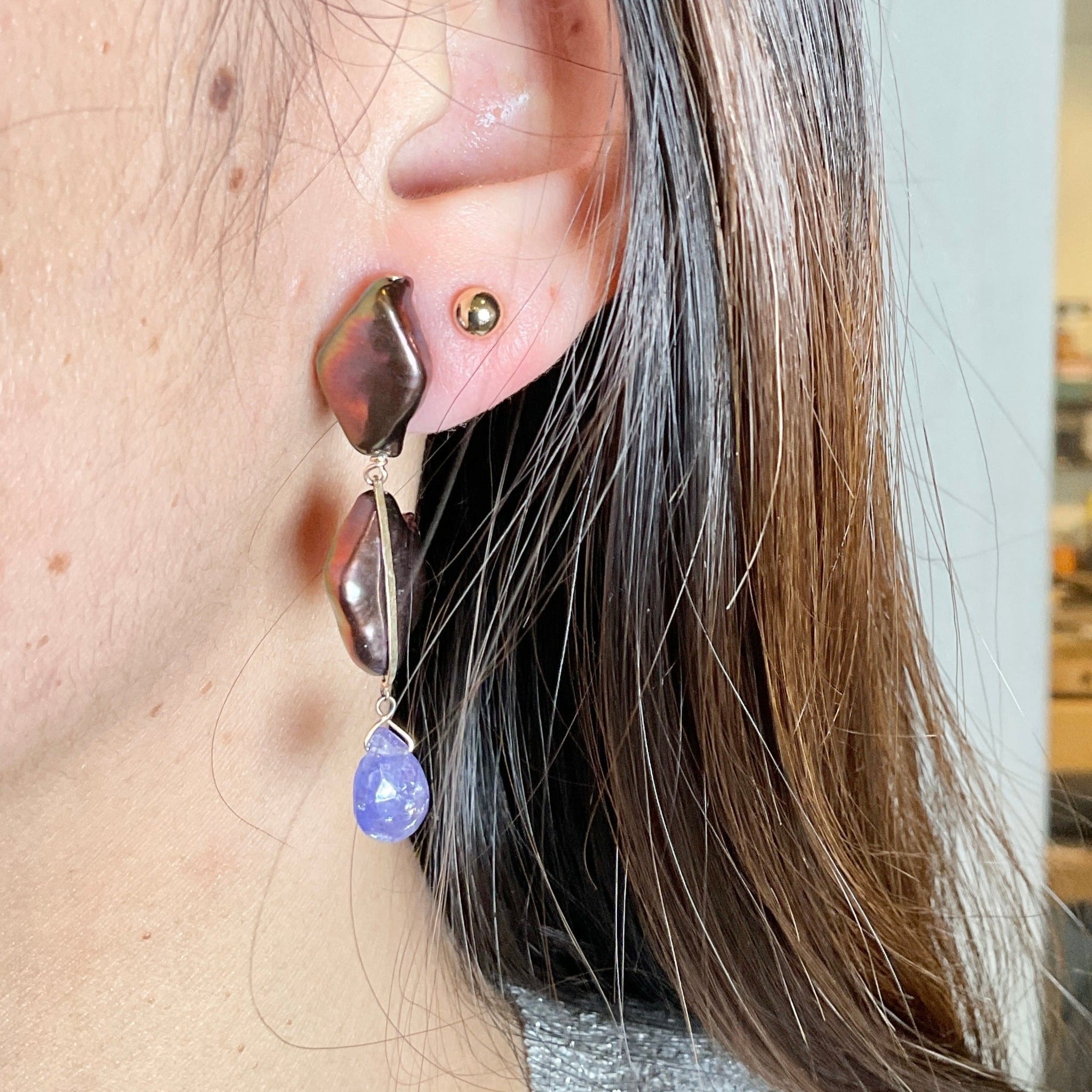 Trio Peacock Pearl Drop Post Earrings