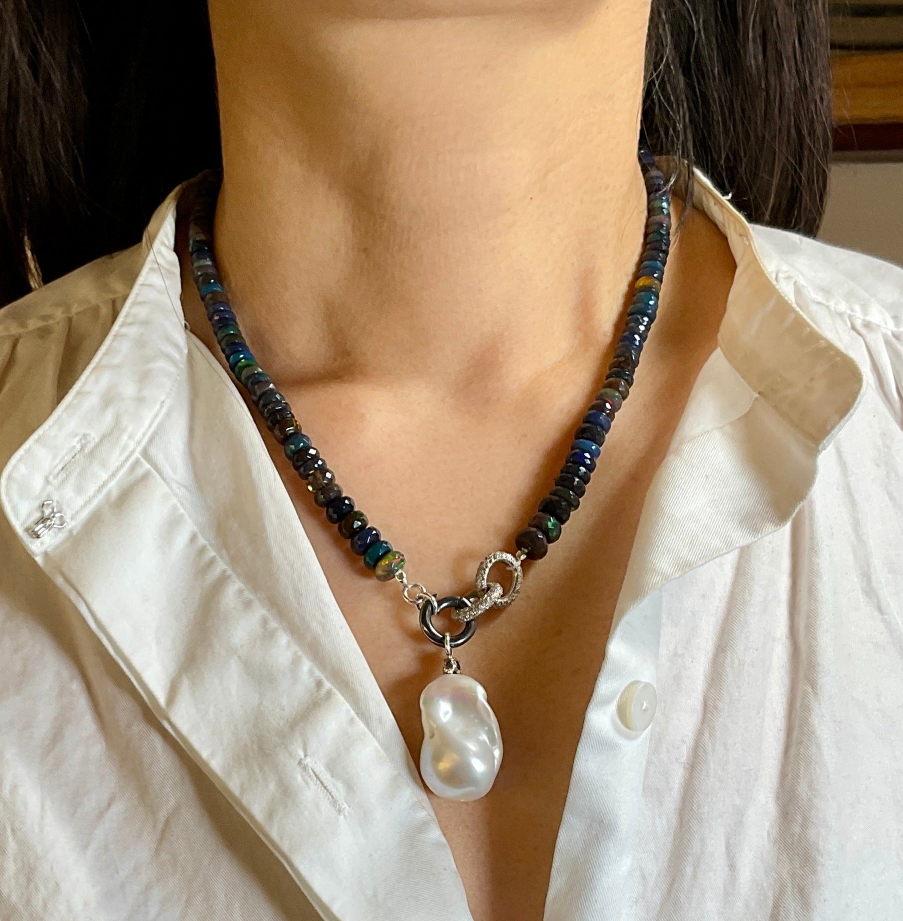 Australian Opal Necklace With Pearl Pendant