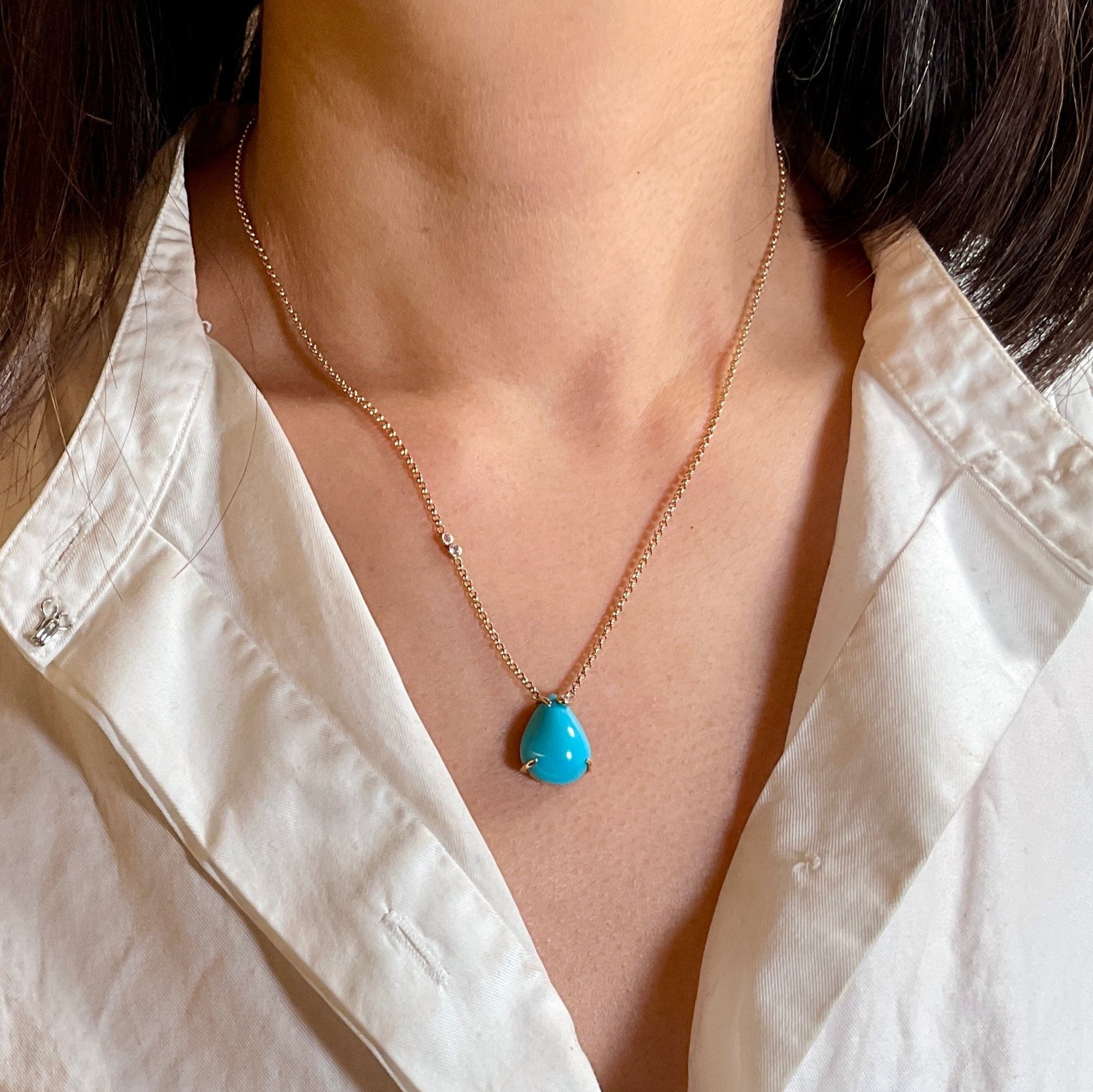 Turquoise Diamond Pendant-14k Gold