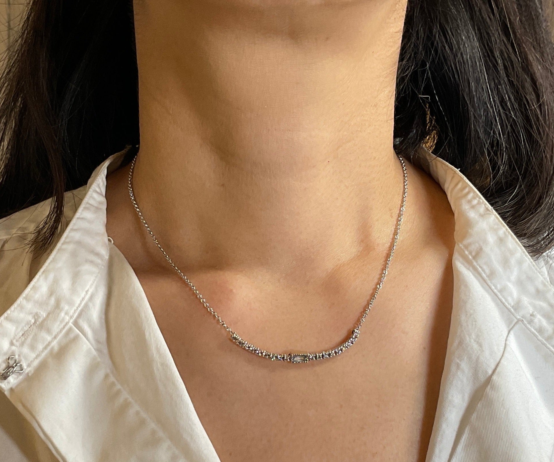 Baguette Diamond Track Necklace in 1 4k