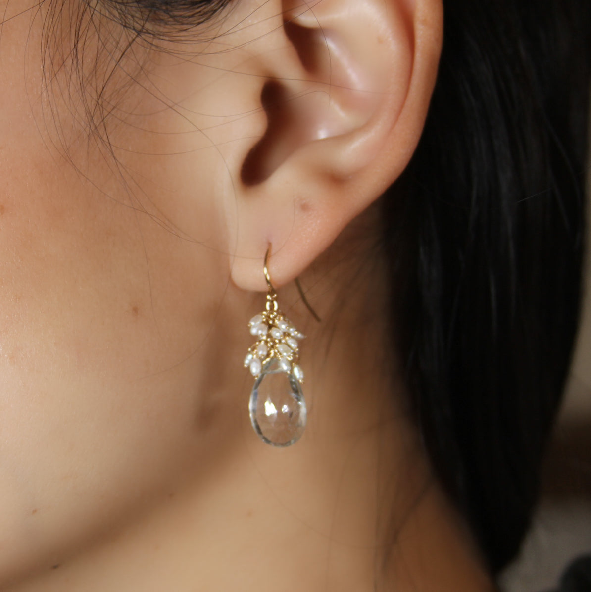Pearl Cluster Gem Drop Earrings in 14k
