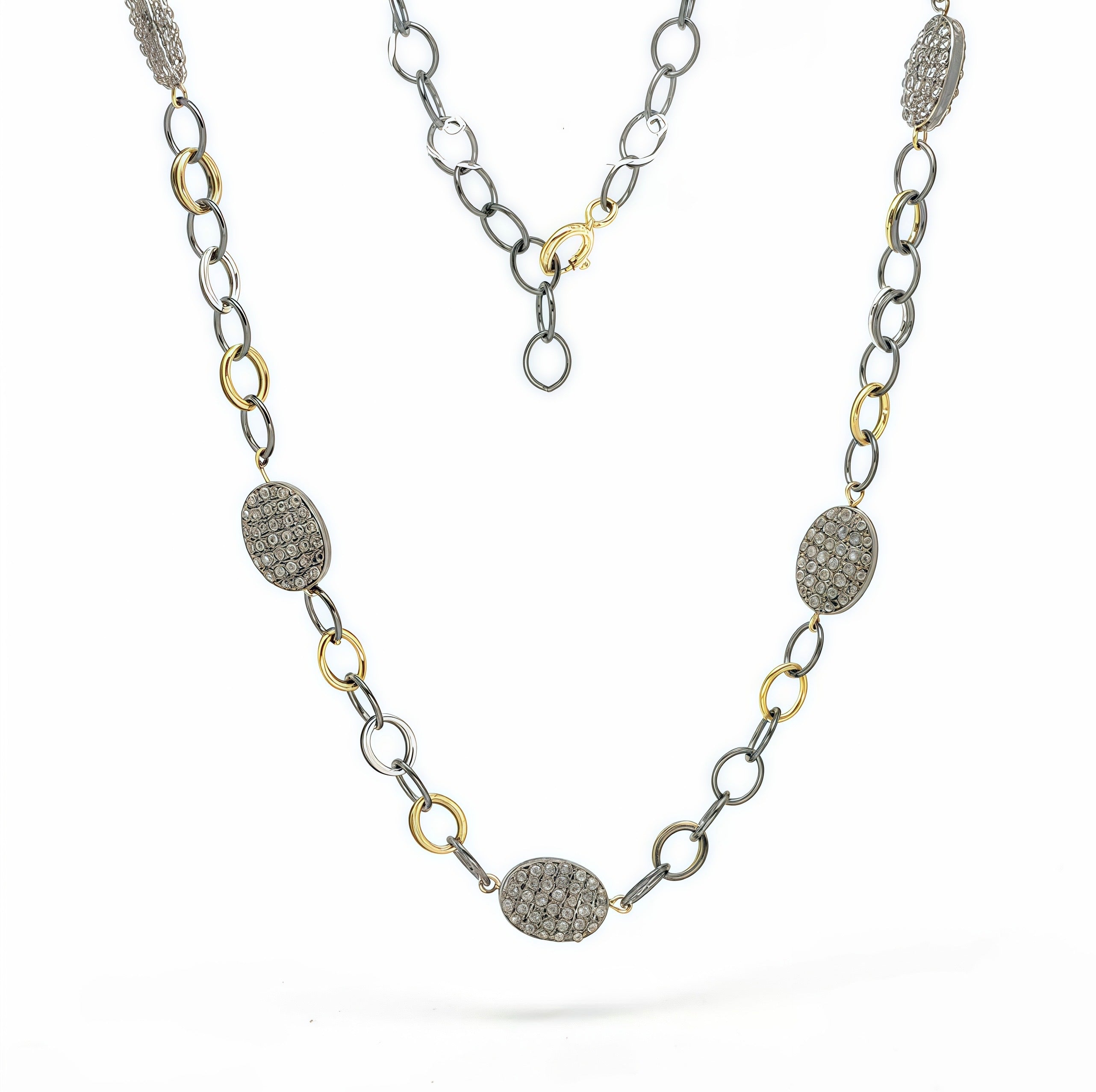 Pave Diamond Mixed Metal Chain Necklace