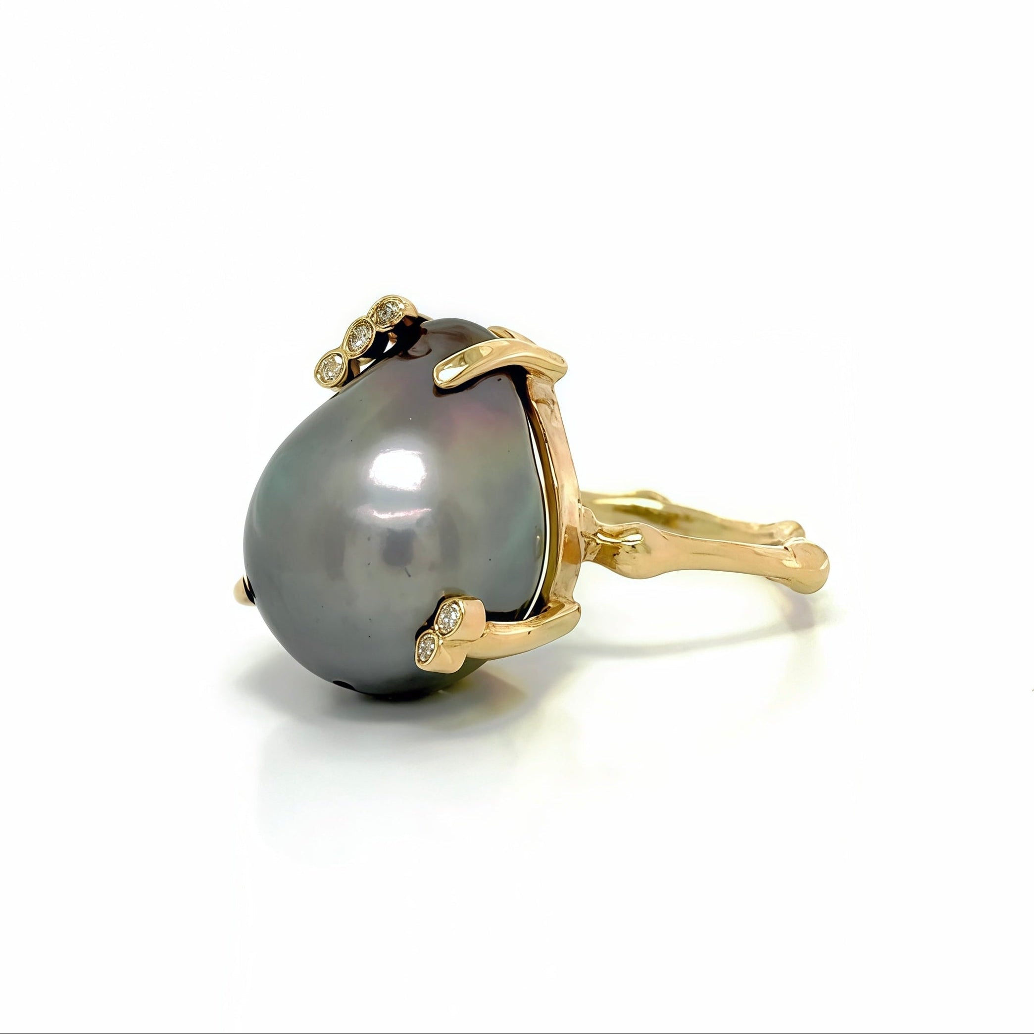 Bamboo Tahitian Pearl Ring-14k